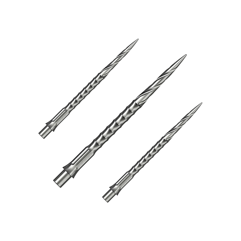 Punte per freccette in acciaio Caliburn System - Spiro - NoLip - argento Das Bild zeigt vermutlich eine Steeldartspitze aus Silber mit einer Länge von 36 mm. Es handelt sich um eine Spiro NoLip Spitze aus dem Caliburn Evo System.