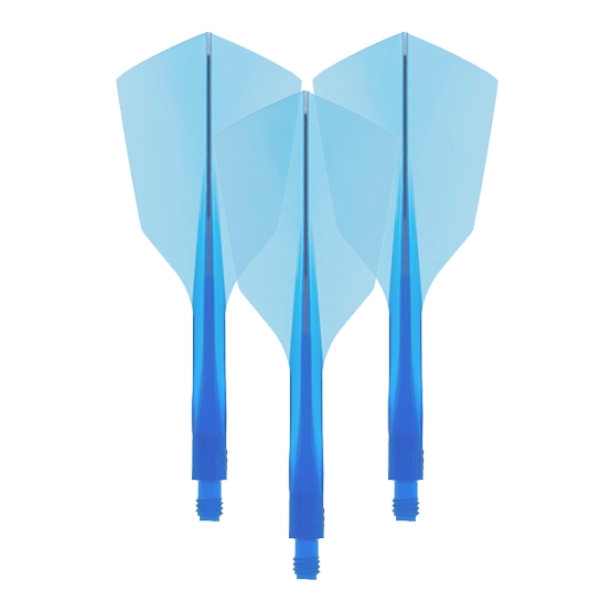 Condor Ax 120 Flight System Clear Blue - Stretto Das Bild zeigt drei blaue Dart-Flights mit integriertem Schaft. Es handelt sich um das Produkt "Condor Axe 120 Flight-System Clear Blue - Narrow".
