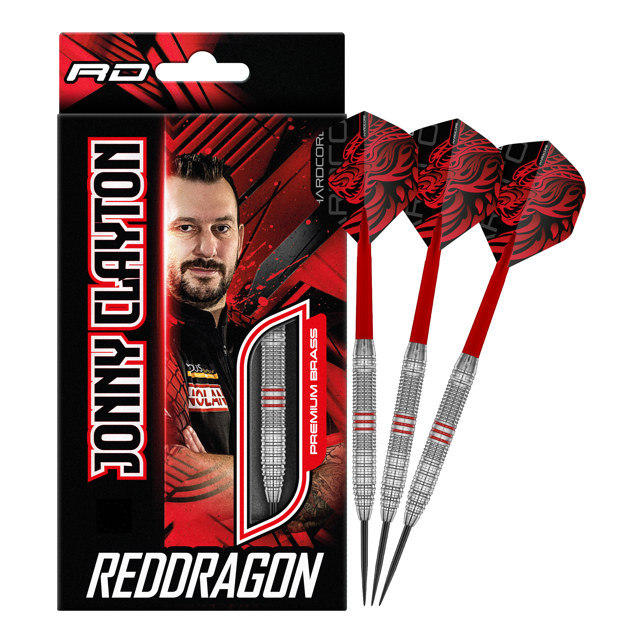 Freccette in ottone e acciaio Red Dragon Jonny Clayton - 21 g Red Dragon Jonny Clayton Brass Steeldarts - 21 g wird gezeigt. Der Dartpfeil besteht aus Messing und ist optimal für Dartspieler.