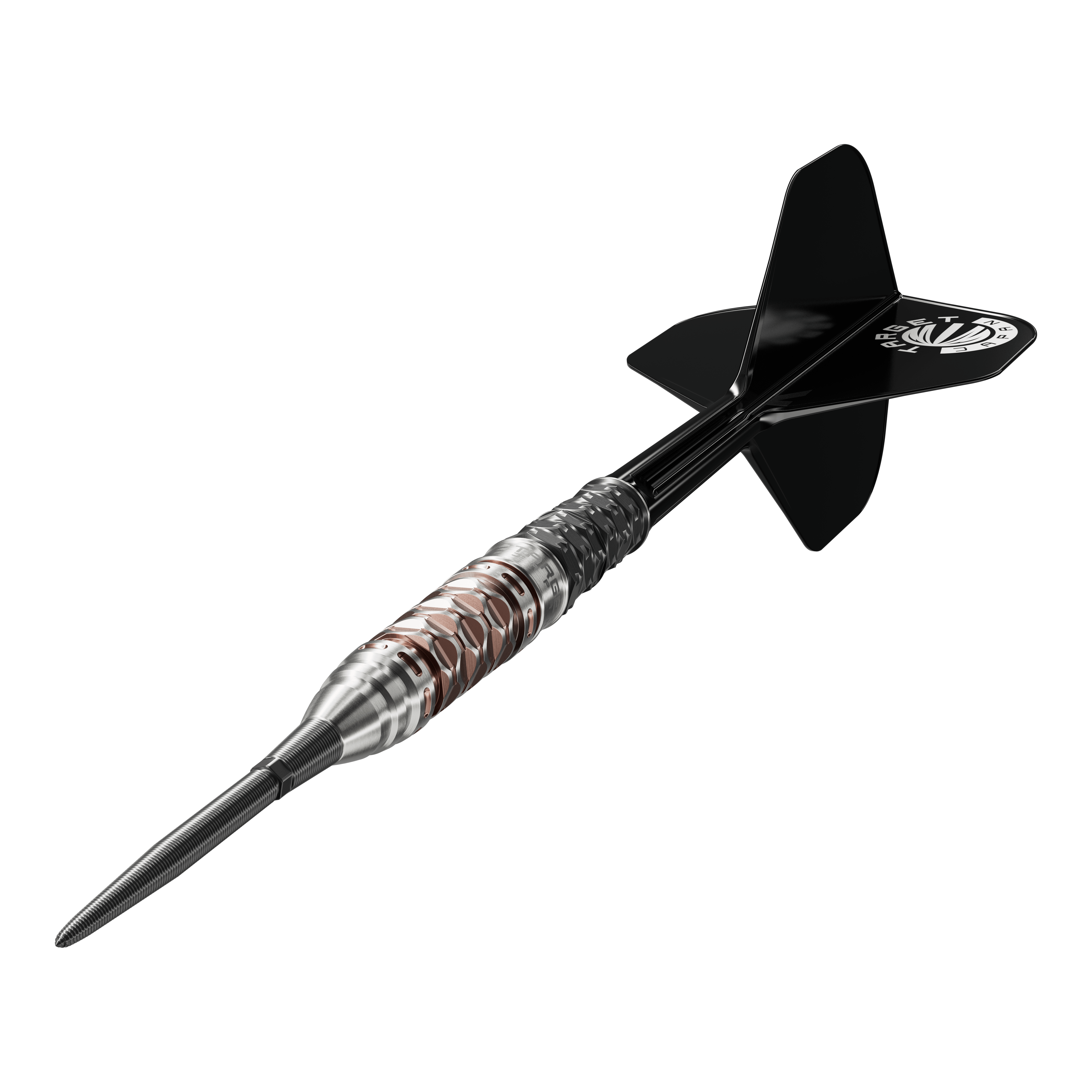 Freccette Target Japan Charis GEN6 Swiss Point in acciaio - 23 g Die Target Japan Charis GEN6 Swiss Point Steeldarts - 23g werden hier abgebildet. Man erkennt das schlanke Barrel und die präzise Verarbeitung.