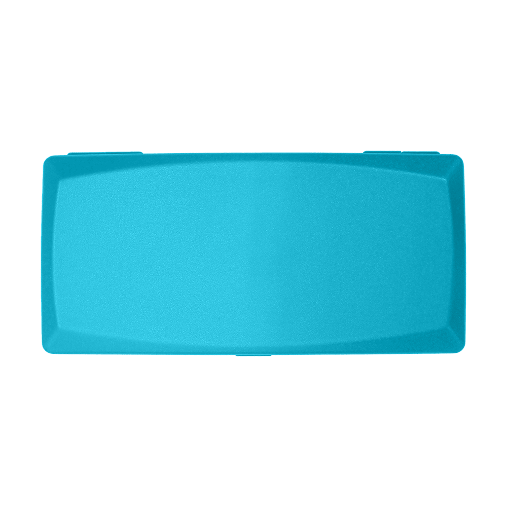 ABS Box Auf dem Bild ist eine rechteckige Box mit einem Deckel zu sehen. Die Box ist himmelblau und hat eine glatte Oberfläche.