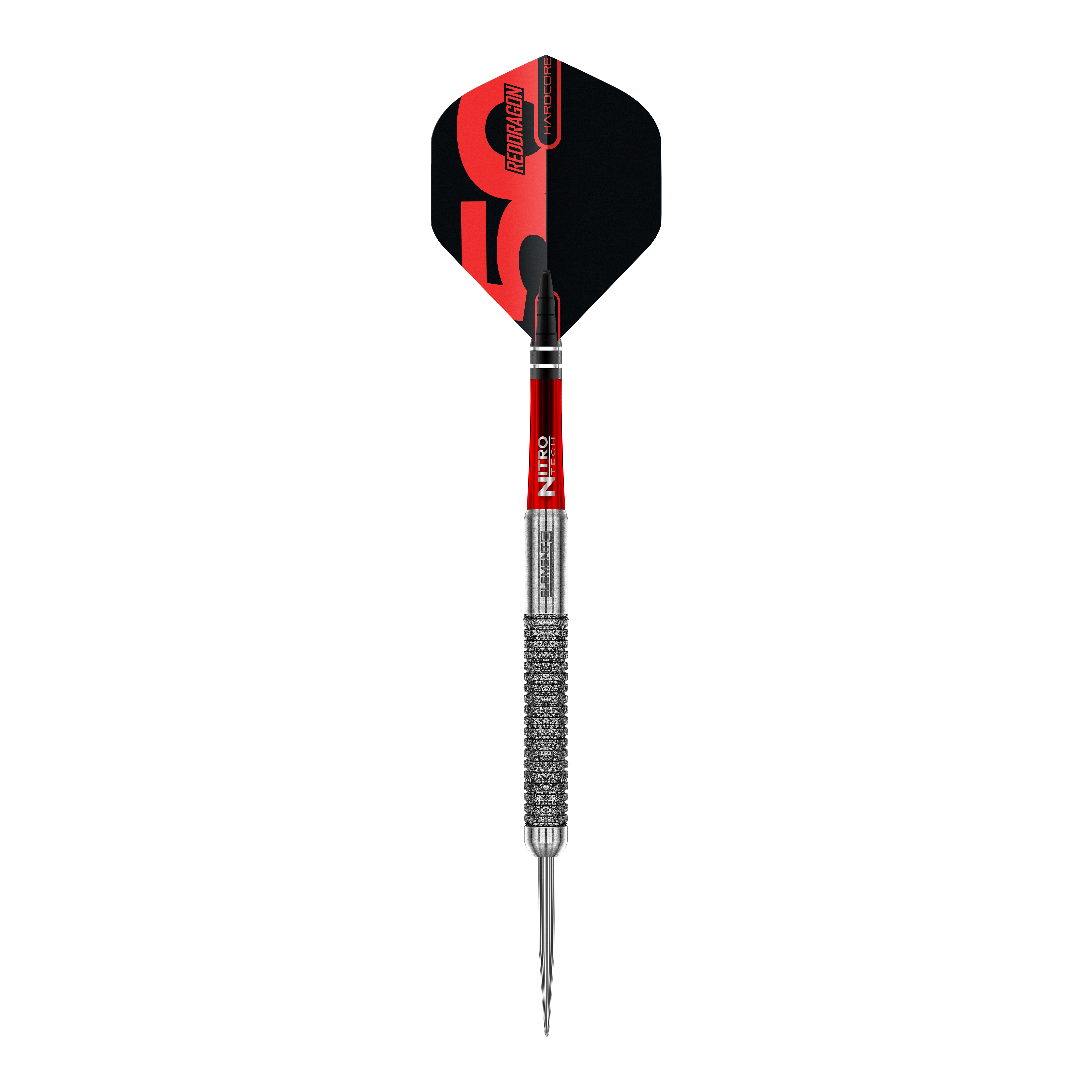 Red Dragon 50 Year Collection Element 6 B freccette in acciaio - 24 g Red Dragon 50 Year Collection Element 6 B Steeldarts - 24g in Nahaufnahme. Das Bild zeigt das Design und die Details des Steeldarts.