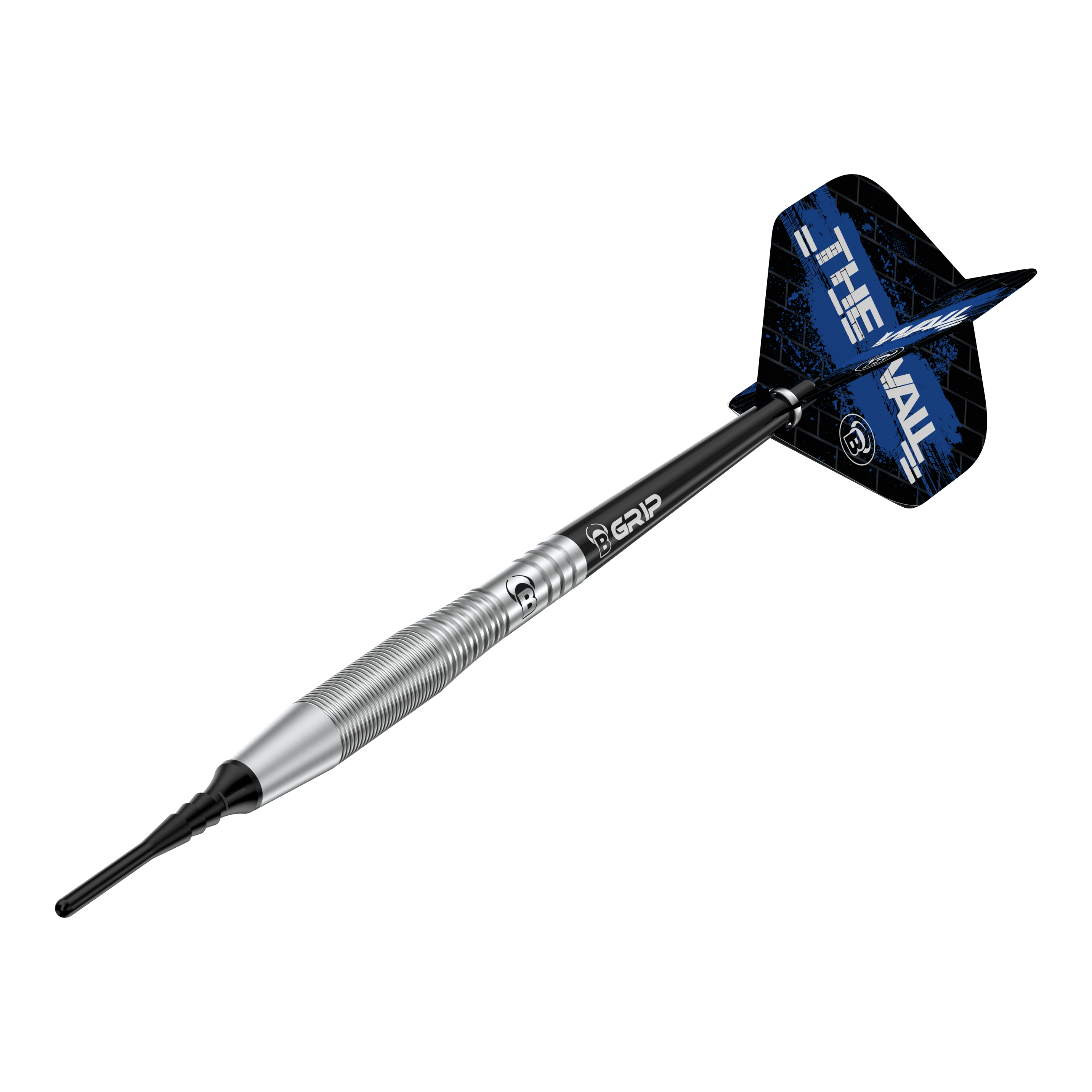 Freccette morbide Bulls Martin Schindler TW80 - 18 g Auf dem Bild ist der Bulls Martin Schindler TW80 Softdart mit einem Gewicht von 18g zu sehen. Der Dart hat ein silbernes Barrel und schwarze Flights mit blauem Design.