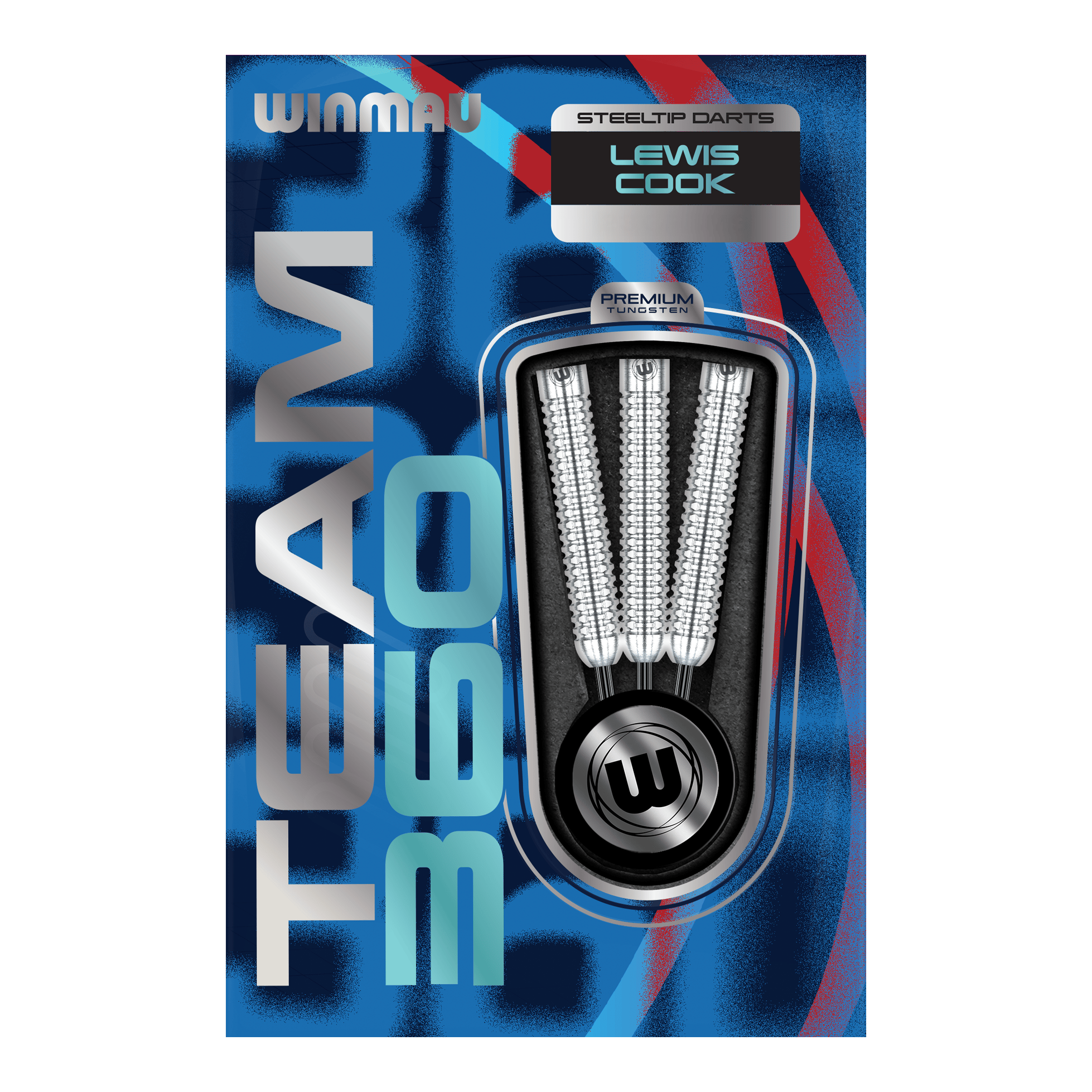 Freccette in acciaio Winmau Team 360 Lewis Cook - 23 g Das Bild zeigt Winmau Team 360 Lewis Cook Steeldarts mit einem Gewicht von 23g. Die Steeldarts sind detailliert von der Seite abgebildet.