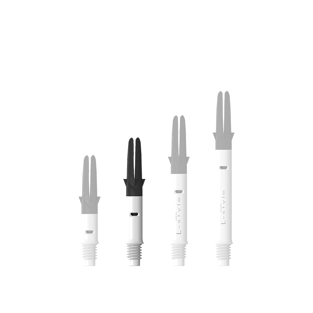 L-L-Style-Shaft Carbon Silent Straight - Bianco Zu sehen ist der L-Style L-Shaft Carbon Silent Straight in Weiß, Modell 190. Es handelt sich um ein hochwertiges Dartshaft-Zubehör.