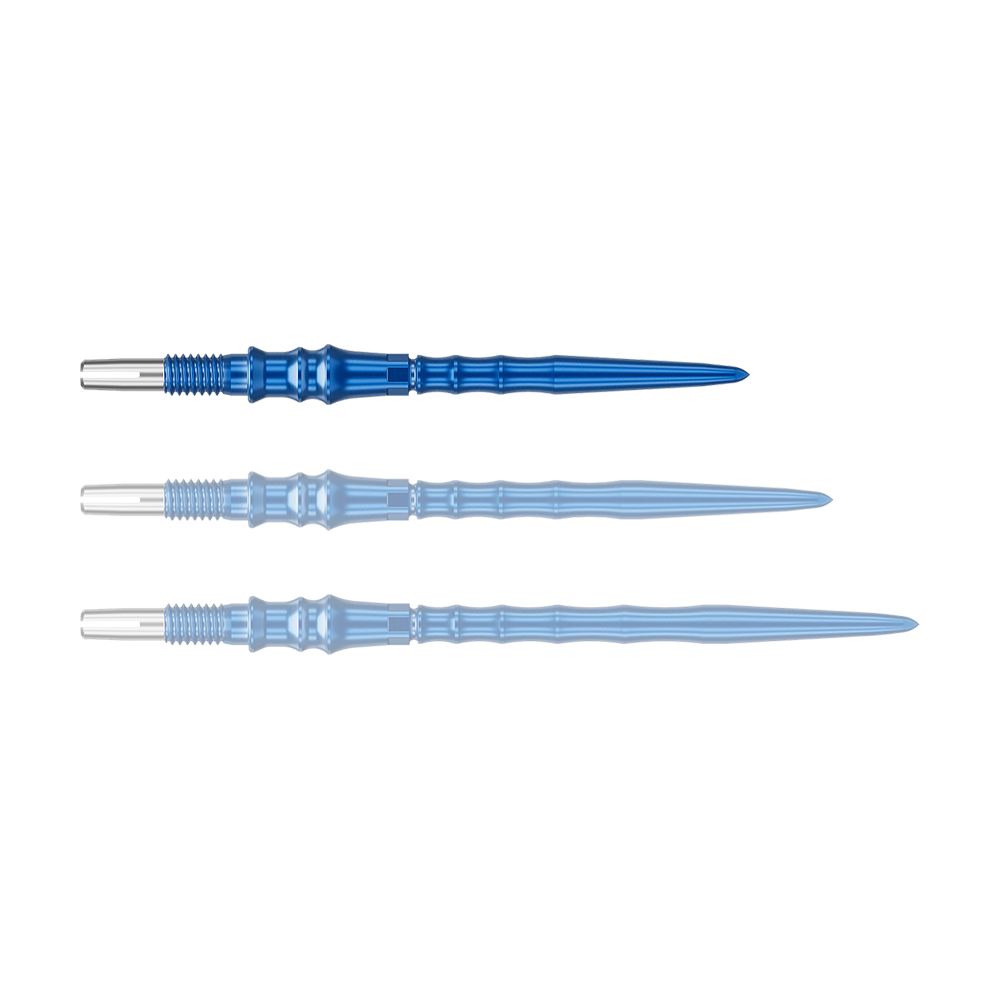 Punte per freccette Target Japan Premium Swiss Point - Blu Das Bild zeigt ein einzelnes, blaues Dartspitze. Die Spitze ist 30 mm lang.
