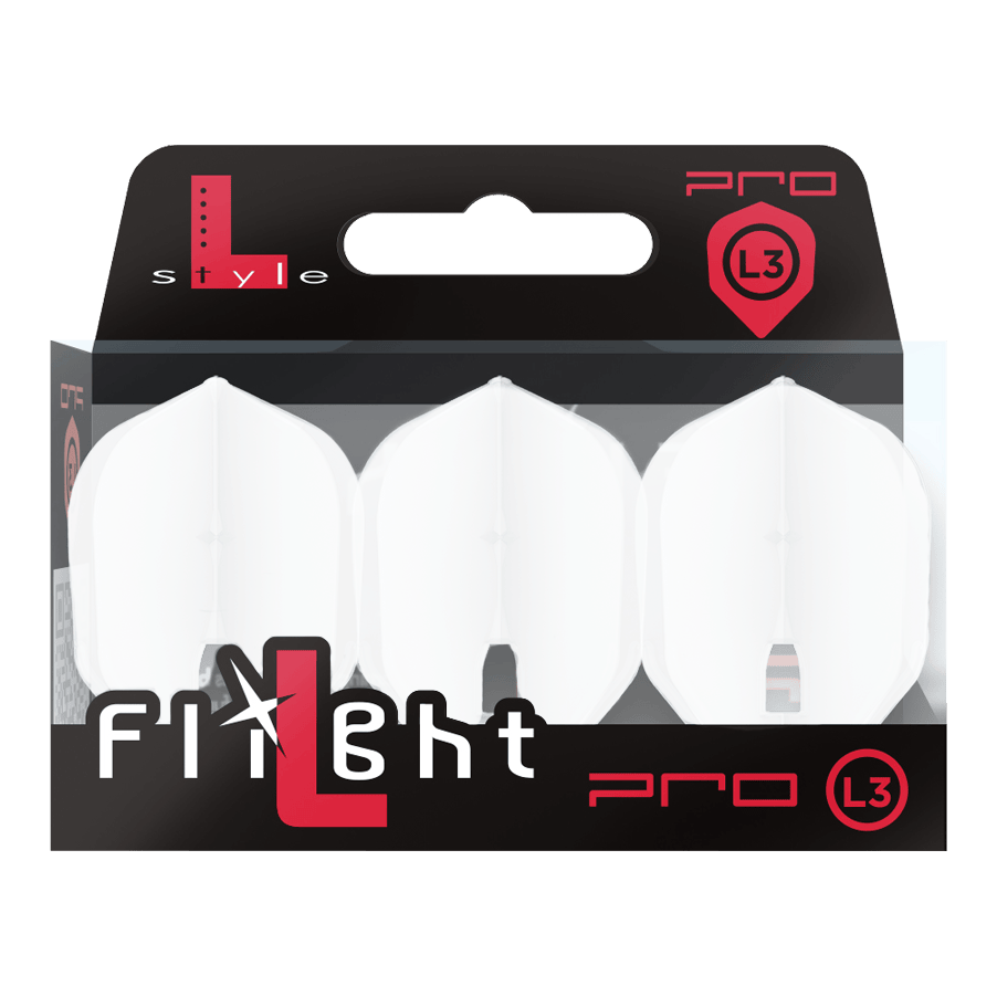 Voli a forma di L-Style Champagne L3PRO Das Bild zeigt ein Produkt mit dem Namen 'L-Style Champagne L3PRO Shape Flights White 2'. Es handelt sich vermutlich um einen weißen Dart-Flug in spezieller Form.