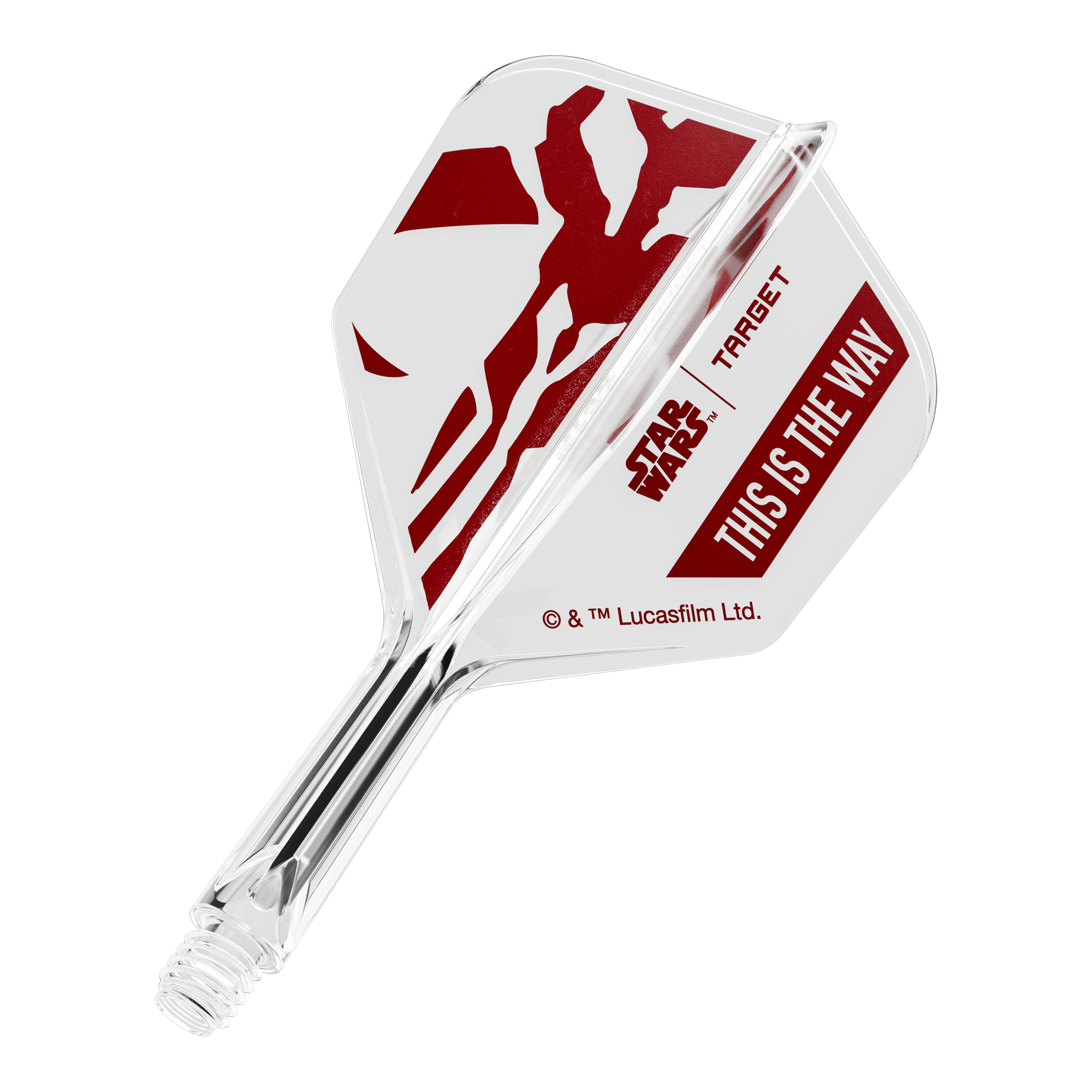 Set Target Star Wars K-Flex Mandalorian No6 Flights Das Bild zeigt ein Star Wars Motiv mit der Aufschrift 'This Is The Way'. Es handelt sich um einen No6 Dart-Flügel in 19 mm Größe.