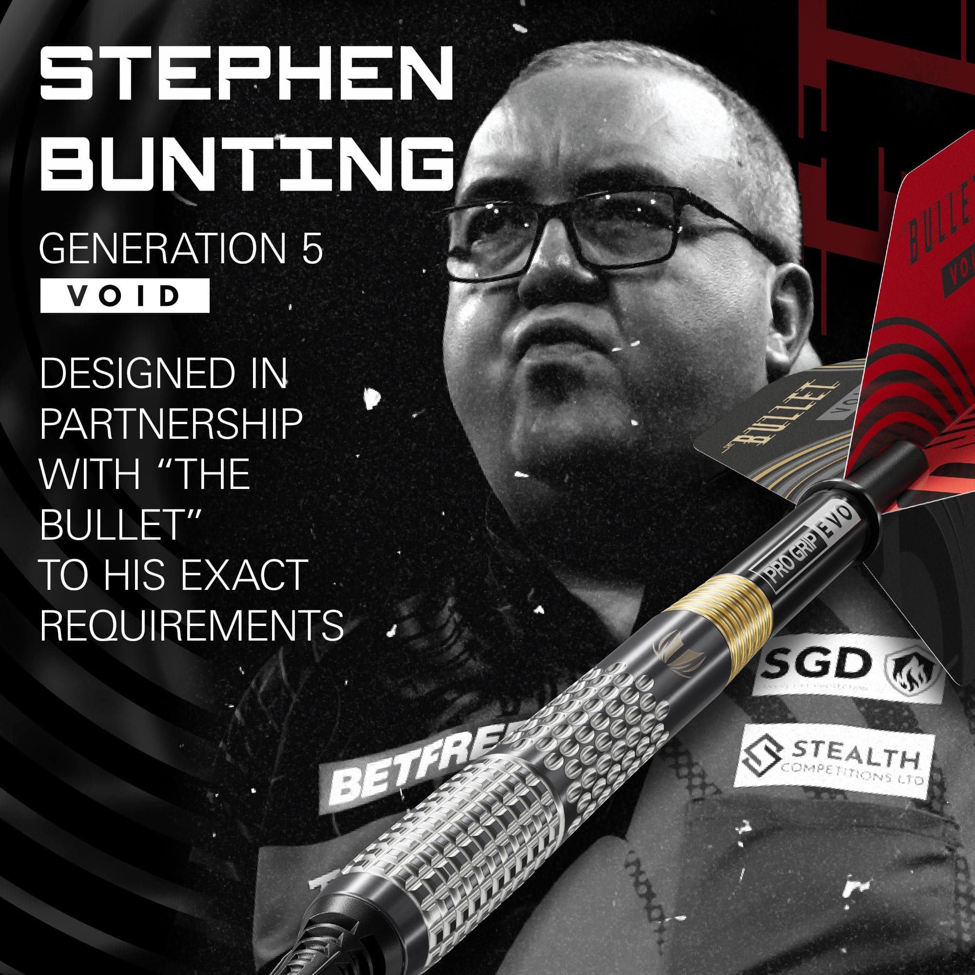 Freccette morbide Target Stephen Bunting GEN5 Void - 18 g Das Foto zeigt die Target Stephen Bunting GEN5 Void Softdarts - 18g. Diese Softdarts überzeugen durch ihr einzigartiges Design und ihre Qualität.