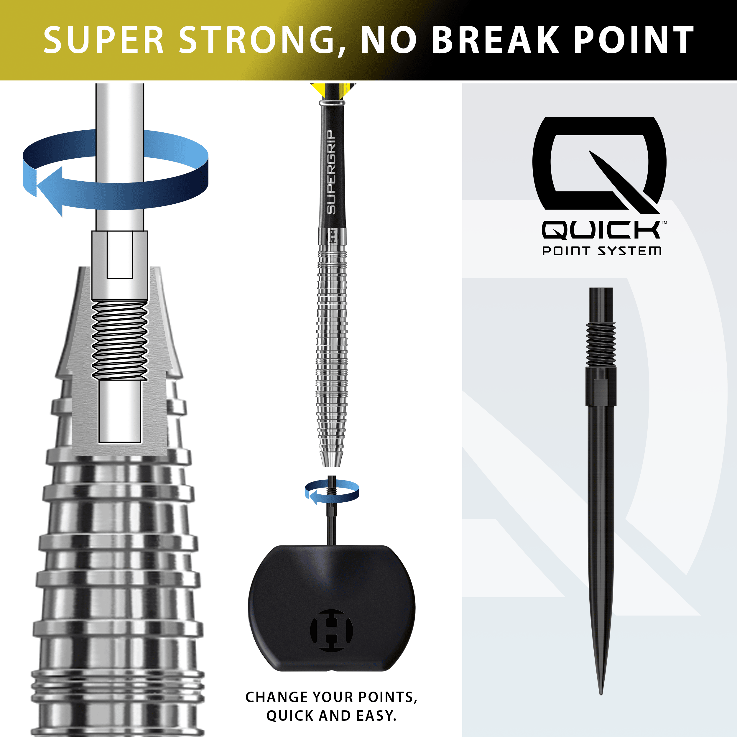 Freccette in acciaio con punta rapida conica Harrows NX90 Harrows NX90 Tapered Quick Point Steeldarts sind auf diesem Bild abgebildet. Die Darts besitzen ein modernes, schlankes Design.