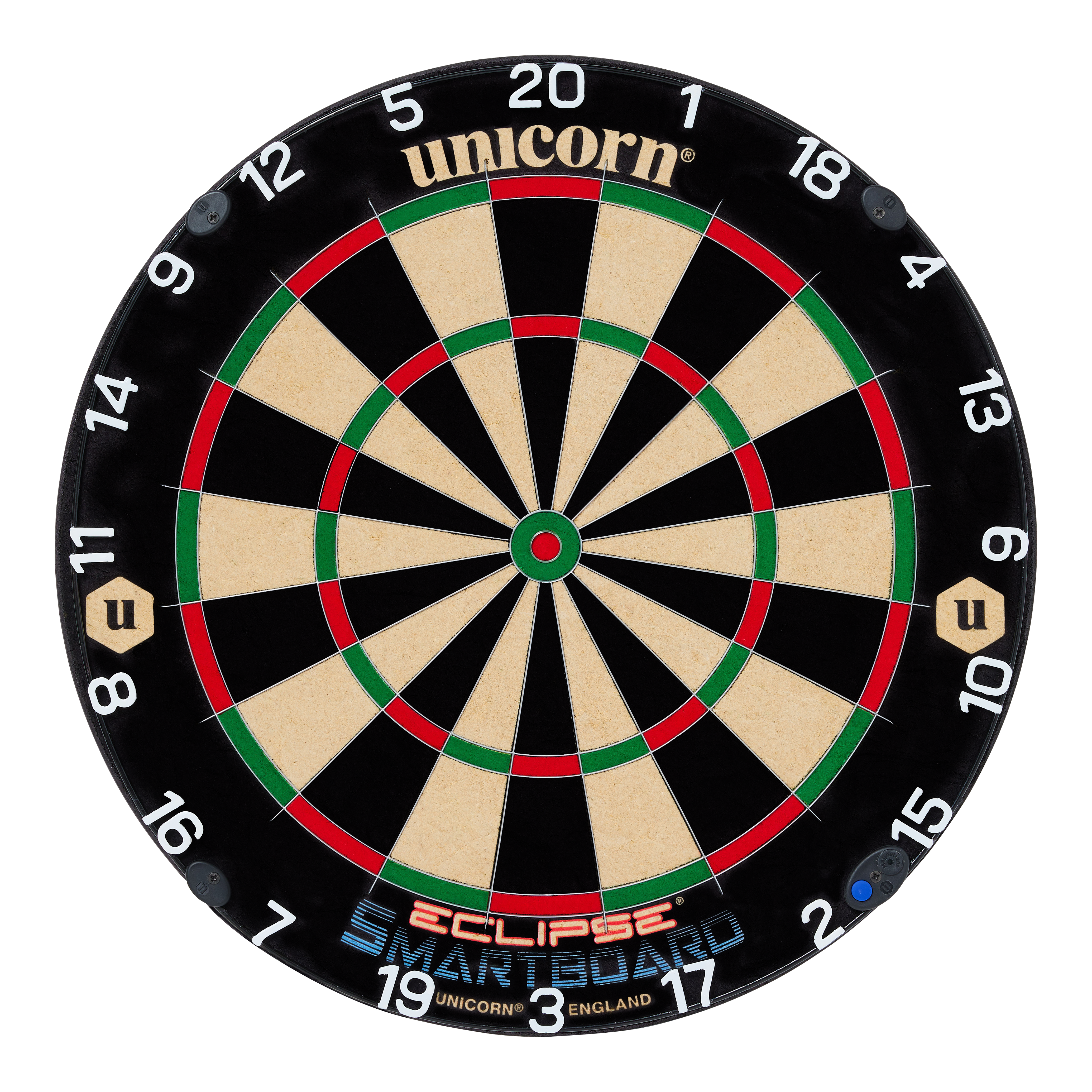 Bersaglio per freccette in acciaio Unicorn Eclipse Smartboard Unicorn Eclipse Smartboard Steeldartboard ist rund dargestellt. Die Zahlen und Segmente sind präzise.