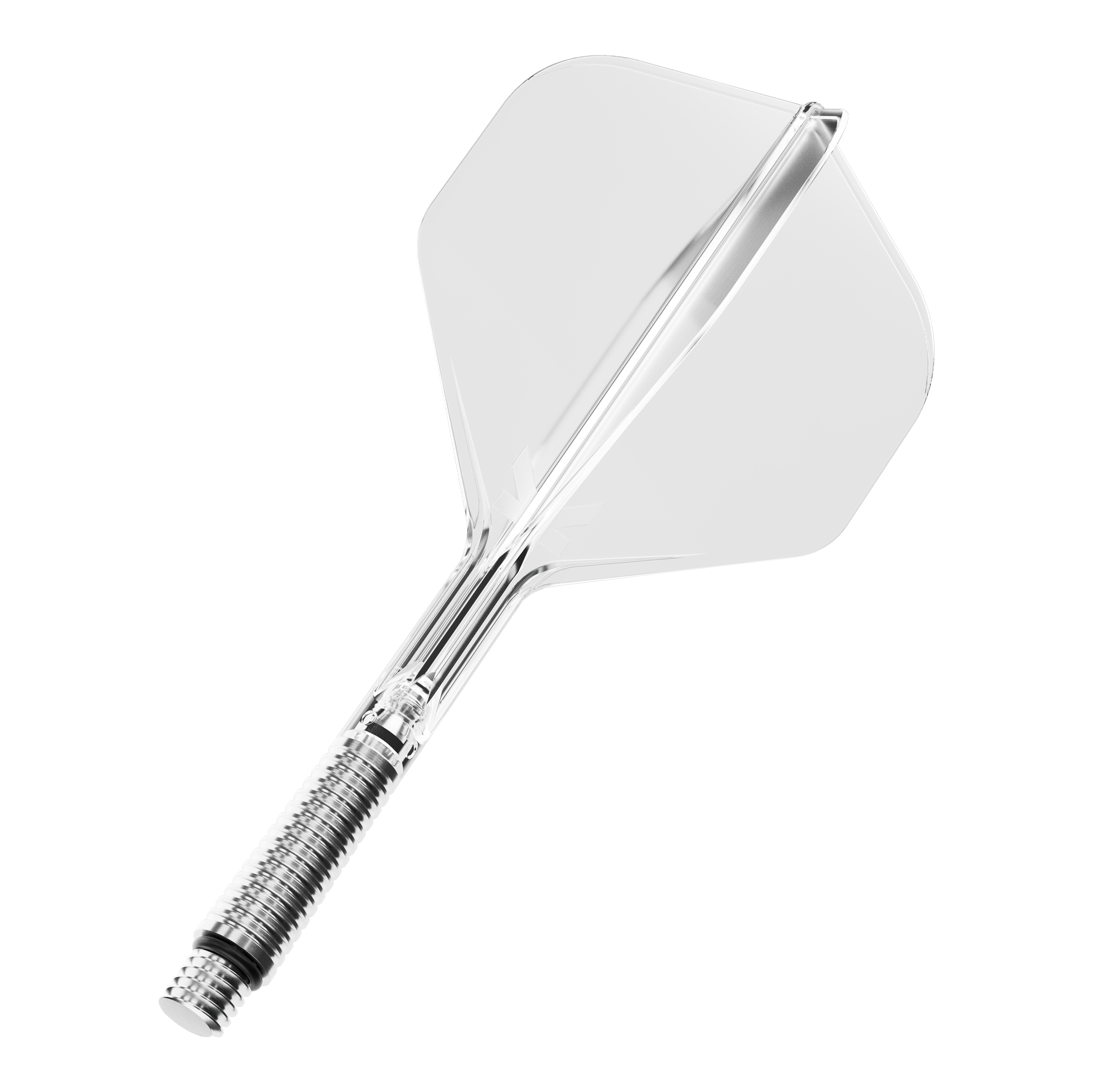 Das Foto zeigt ein einzelnes Target KShift No2 Standard Flight, klar, 33mm lang. Dieses Flight wird für das Dartspiel verwendet.