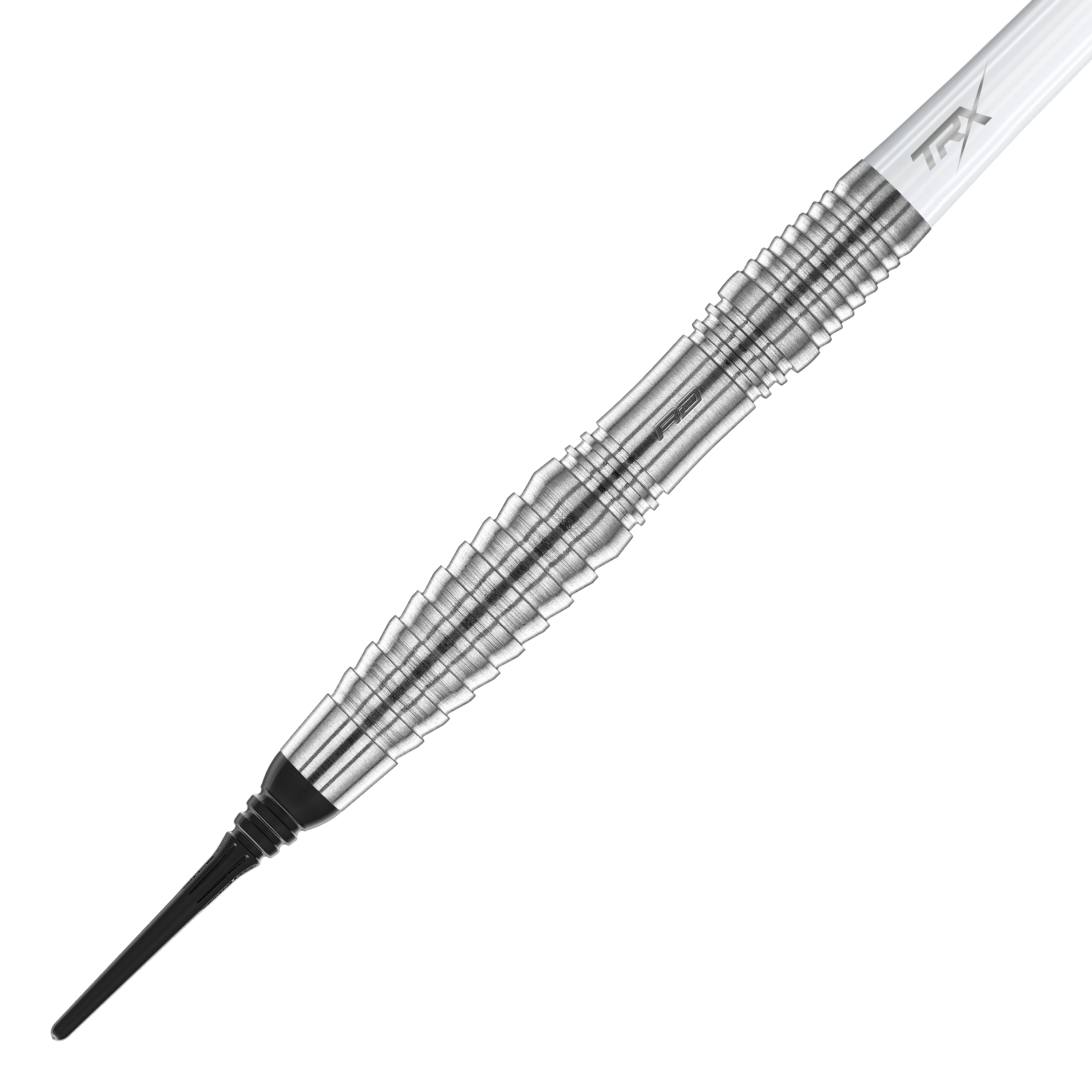 Red Dragon Seren 3 Pure Softdarts - 20 g Das Bild zeigt einen Red Dragon Seren 3 Pure Softdart mit einem Gewicht von 20g. Der Dart hat einen silberfarbenen, geriffelten Metallkörper und eine schwarze Spitze.
