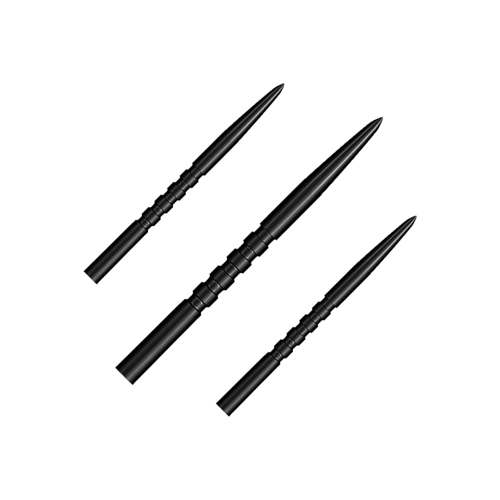 Punte per freccette in acciaio Shot Grip Point - Nero Das Foto zeigt ein Set schwarzer Steeldartspitzen. Es handelt sich um das Modell Grip Point mit 35 mm Länge.