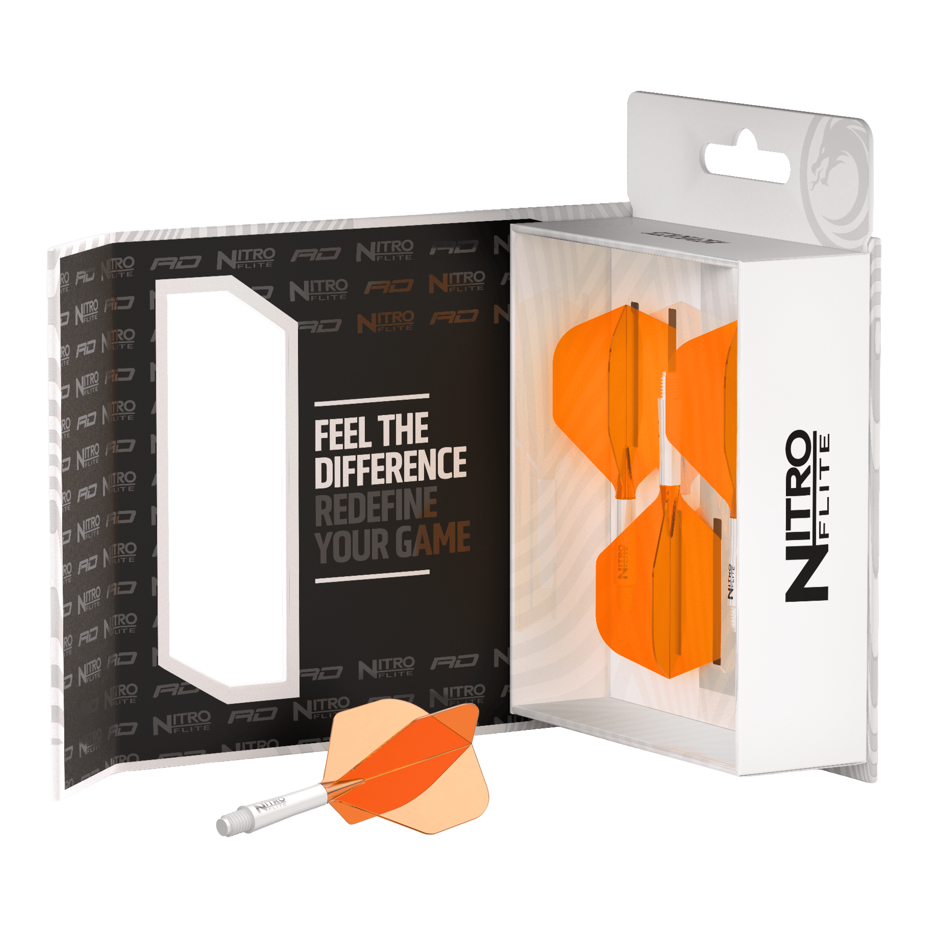 Red Dragon Nitroflite Asta bianca Alette arancioni n. 2 Abgebildet ist der Red Dragon Nitroflite White Shaft Orange Flights No2. Der Dart-Schaft ist weiß und die Flights sind orange.