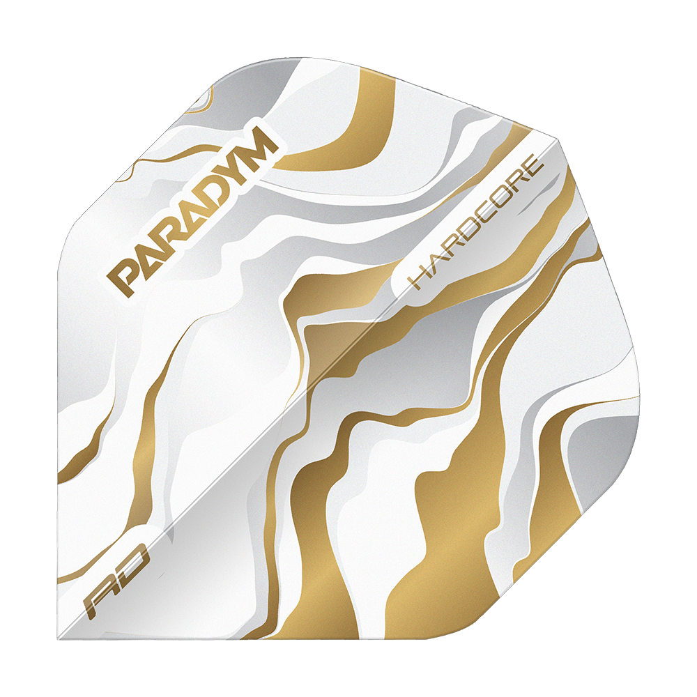 Voli standard Red Dragon Hardcore Premium Paradym Gold Premium No2 Gezeigt wird Red Dragon Hardcore Premium Paradym Gold Premium No2 Standard Flights. Es sind goldfarbene, hochwertige Dart Flights für genaue Würfe.