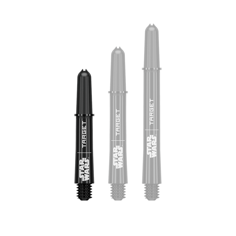 Abbildung eines kurzen Dart-Schafts aus der Datei 380420_Target_StarWars_ProGrip_Shafts_Schwarz_Short_34mm_1. Es handelt sich um einen schwarzen ProGrip Dart-Schaft in kurzer Ausführung.