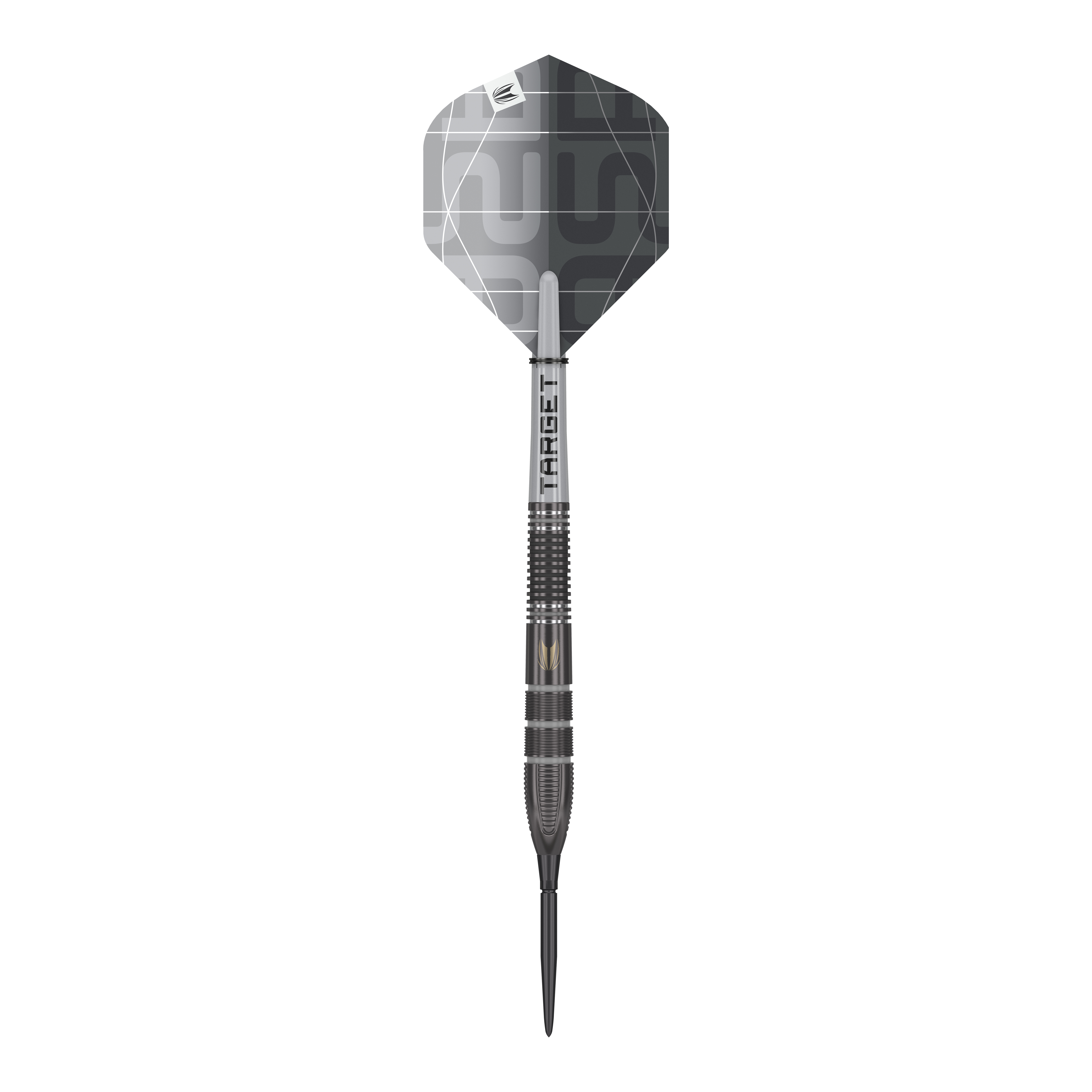 Freccette in acciaio Target Nathan Aspinall X Echo Swiss Point Der "Target Nathan Aspinall X Echo Swiss Point Steeldarts" ist ein hochwertiger Steeldart in elegantem Schwarz-Grau-Design. Er besitzt eine fein gerillte Griffstruktur und moderne, geometrische Muster auf dem Flight.