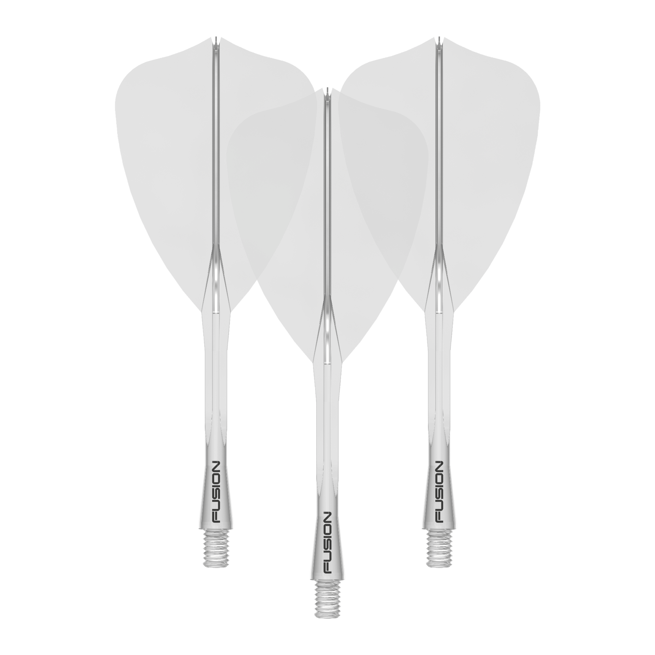 Winmau Fusion Flight Shaft System Freccia Trasparente Zu sehen ist ein Dartzubehör, wahrscheinlich ein Flight Shaft. Der Dateiname gibt an: 'Winmau Fusion Flight Shaft System Arrow Clear 34mm 1Set'.