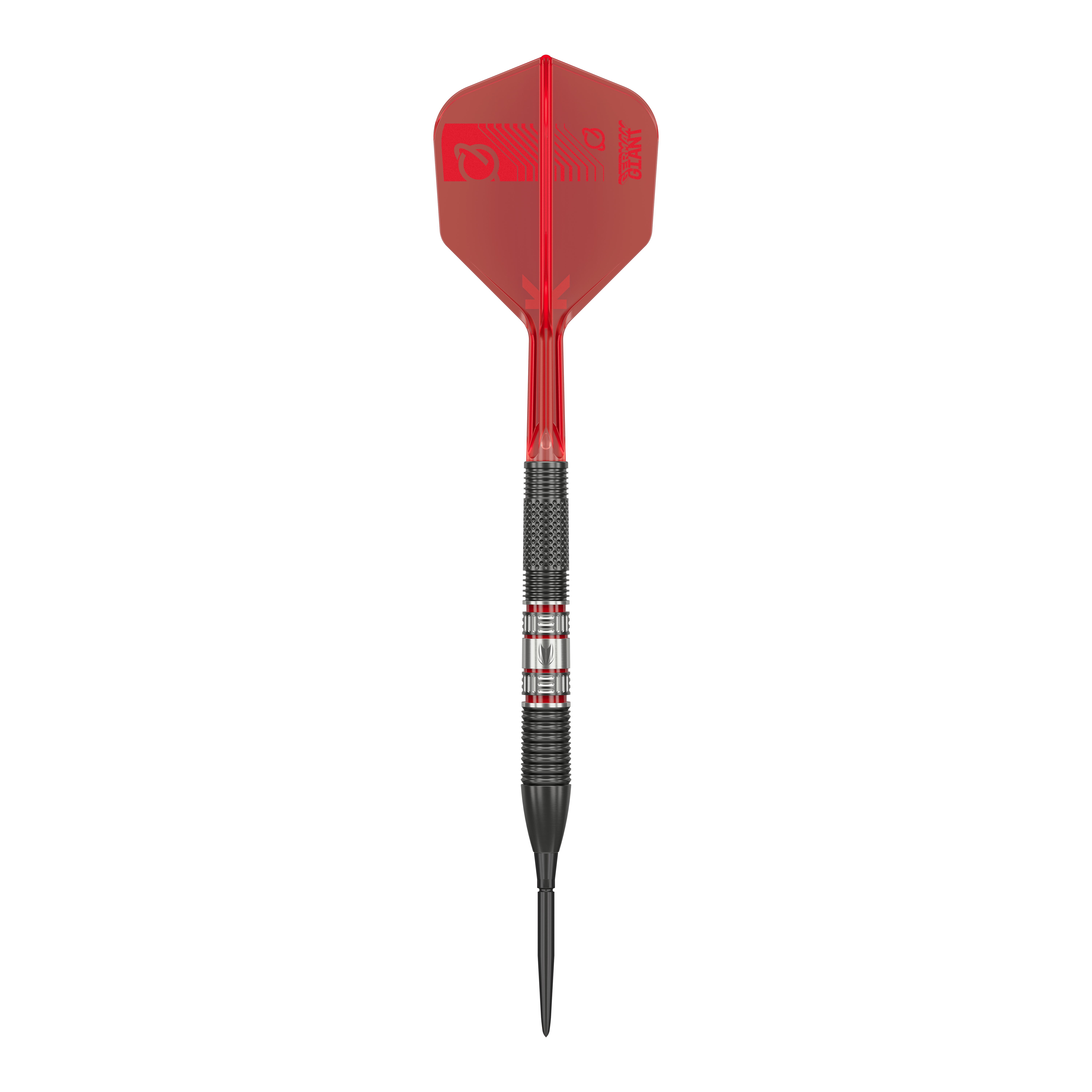 Freccette in acciaio Target Gabriel Clemens 95K Swiss Point Das Bild zeigt einen Target Gabriel Clemens 95K Swiss Point Steeldart. Der Dart hat eine schwarze Spitze, einen schwarz-silbernen Schaft und auffällige rote Flights.