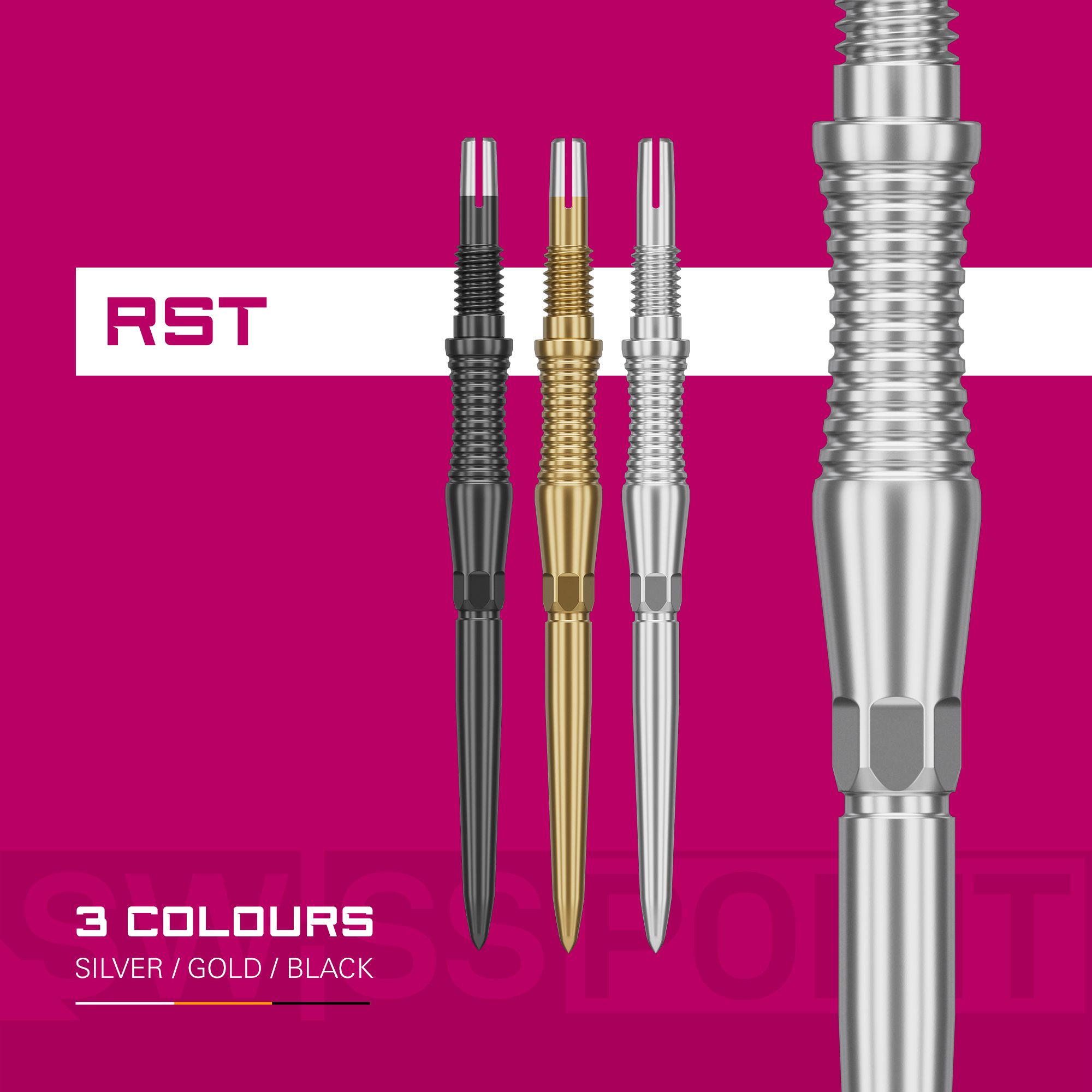 Punte per freccette Target Swiss Point Signature RST - Oro Dieses Foto stellt die Target Swiss Point Dartspitzen Signature RST - Gold dar. Die Spitzen bieten ein elegantes Design für professionelle Darts.