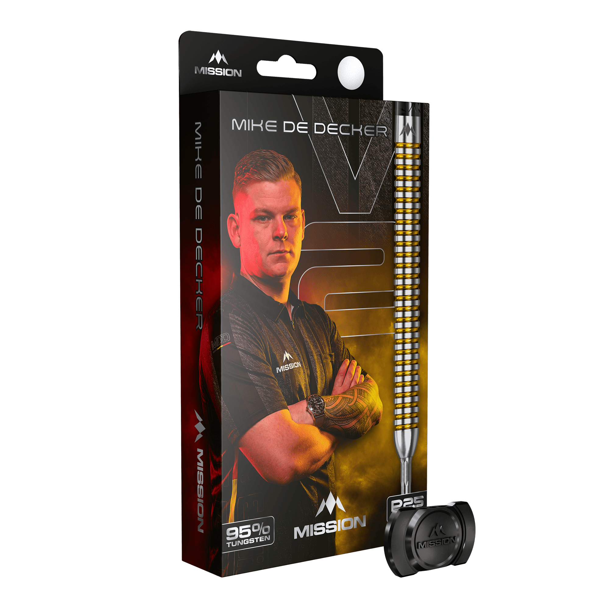 Freccette in acciaio Mission Mike De Decker V2 R2.5 Zu sehen sind die Mission Mike De Decker V2 R2.5 Steeldarts. Die Darts sind für präzises Werfen beim Steeldart entwickelt.