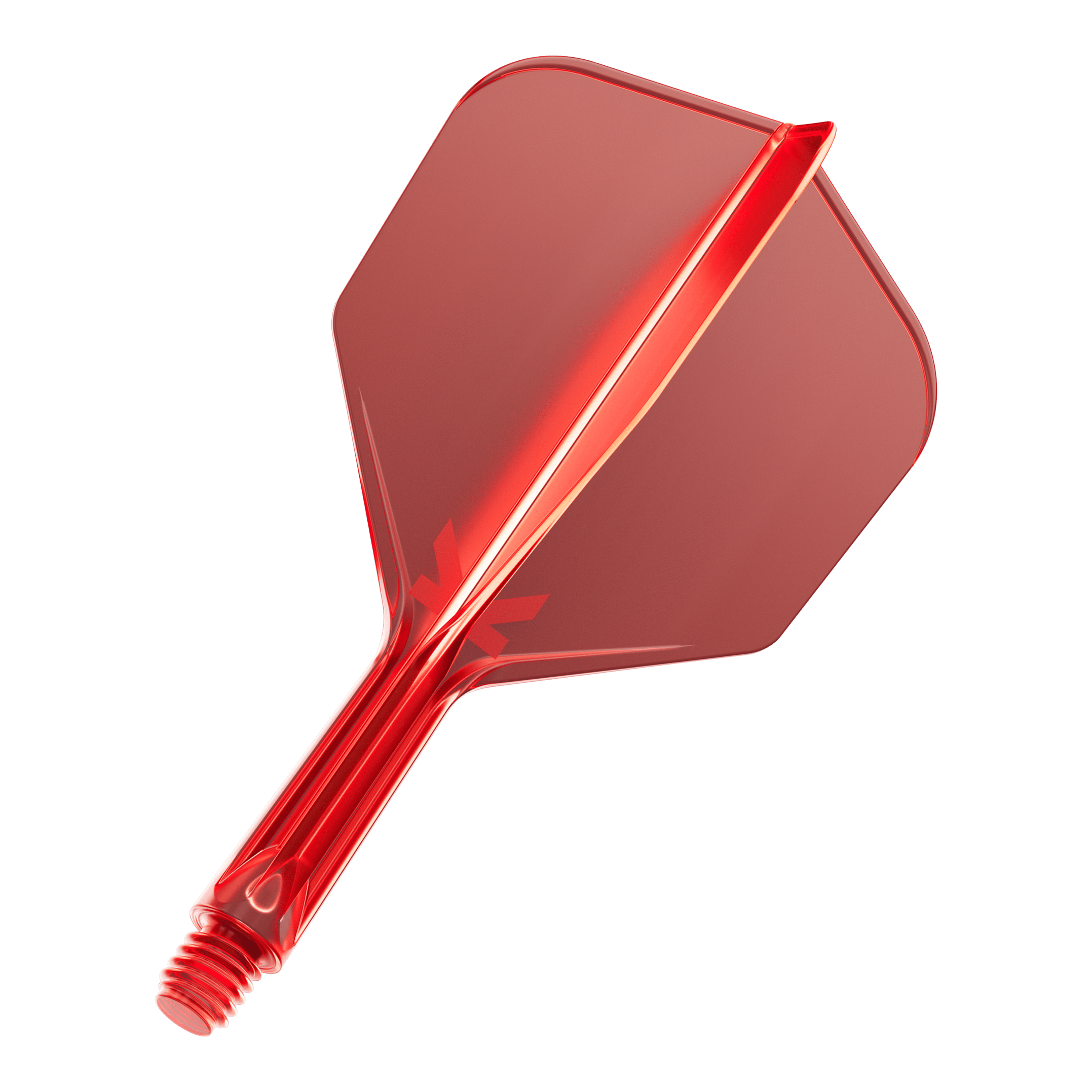 Sistema di volo Target K-Flex No6 - Rosso Das Bild zeigt einen roten Dartflug mit integriertem Schaft. Der Dartflug hat eine glänzende Oberfläche und ist aus Kunststoff gefertigt.