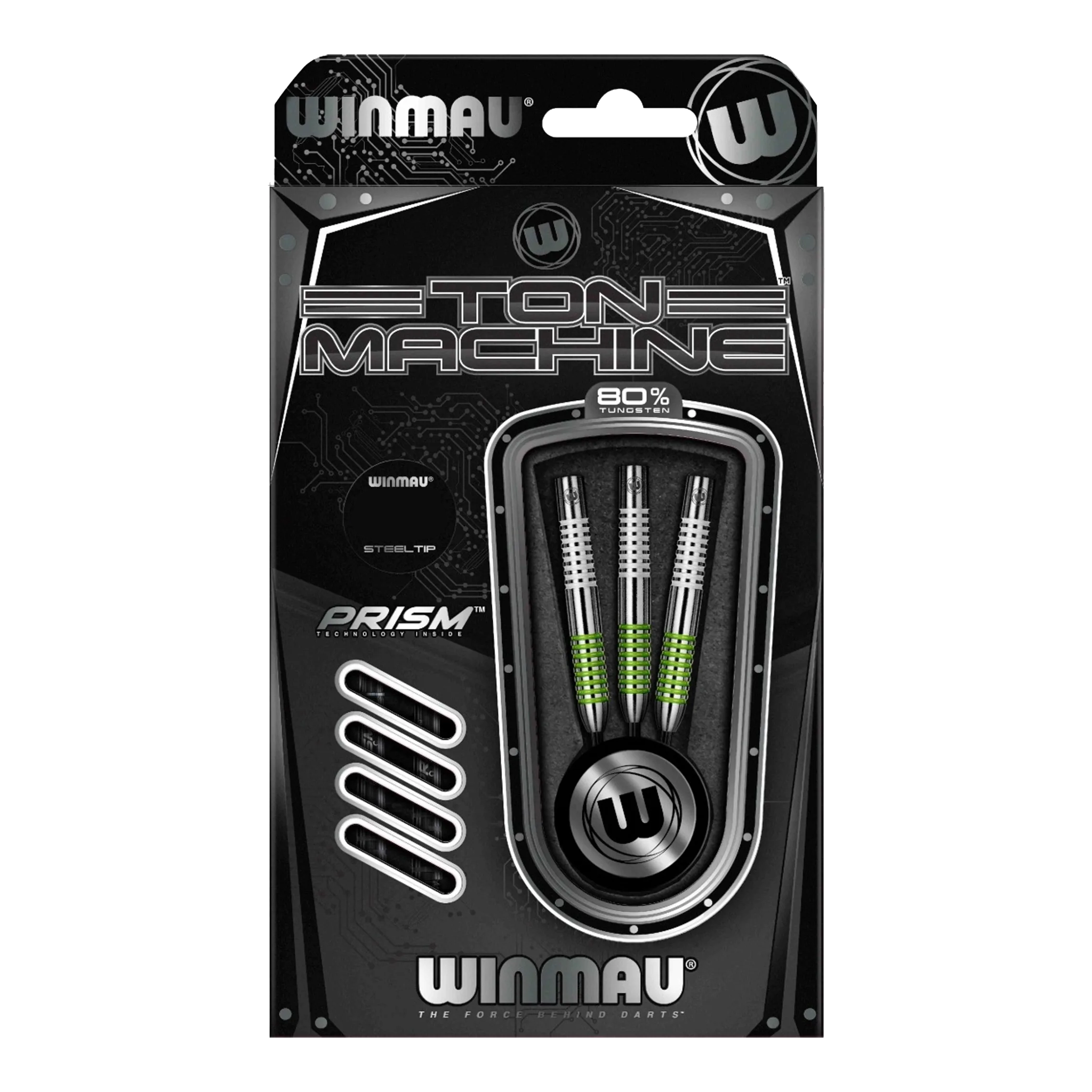 Freccette in acciaio Winmau Ton Machine Die Abbildung zeigt die Winmau Ton Machine Steeldarts. Es handelt sich um hochwertige Dartpfeile für Steeldartspiele.