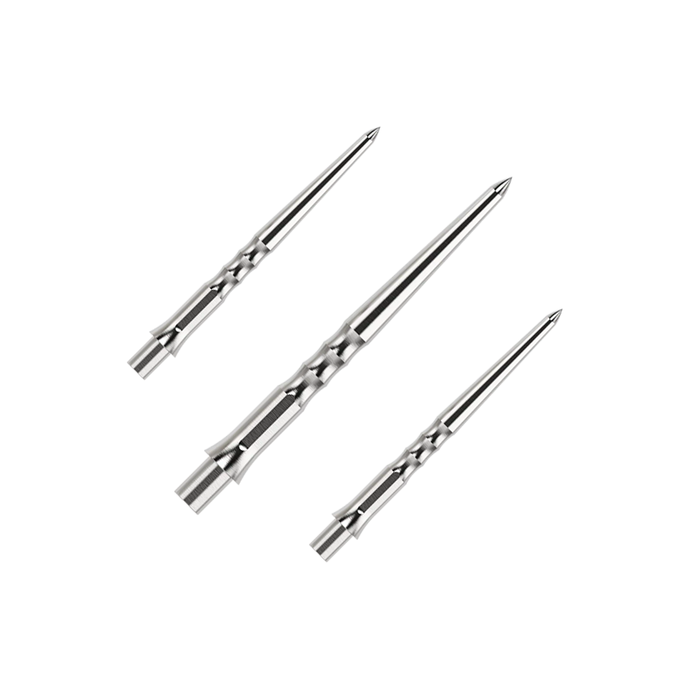 Punte per freccette in acciaio Caliburn System - Ripple - NoLip - argento Das Bild zeigt einen Artikel mit dem Namen EVO011_Caliburn_Evo_System_Steeldartspitzen_Ripple_NoLip_Silber_28mm_1Set. Es handelt sich wahrscheinlich um ein Set aus silbernen Steeldartspitzen mit einer Länge von 28mm.