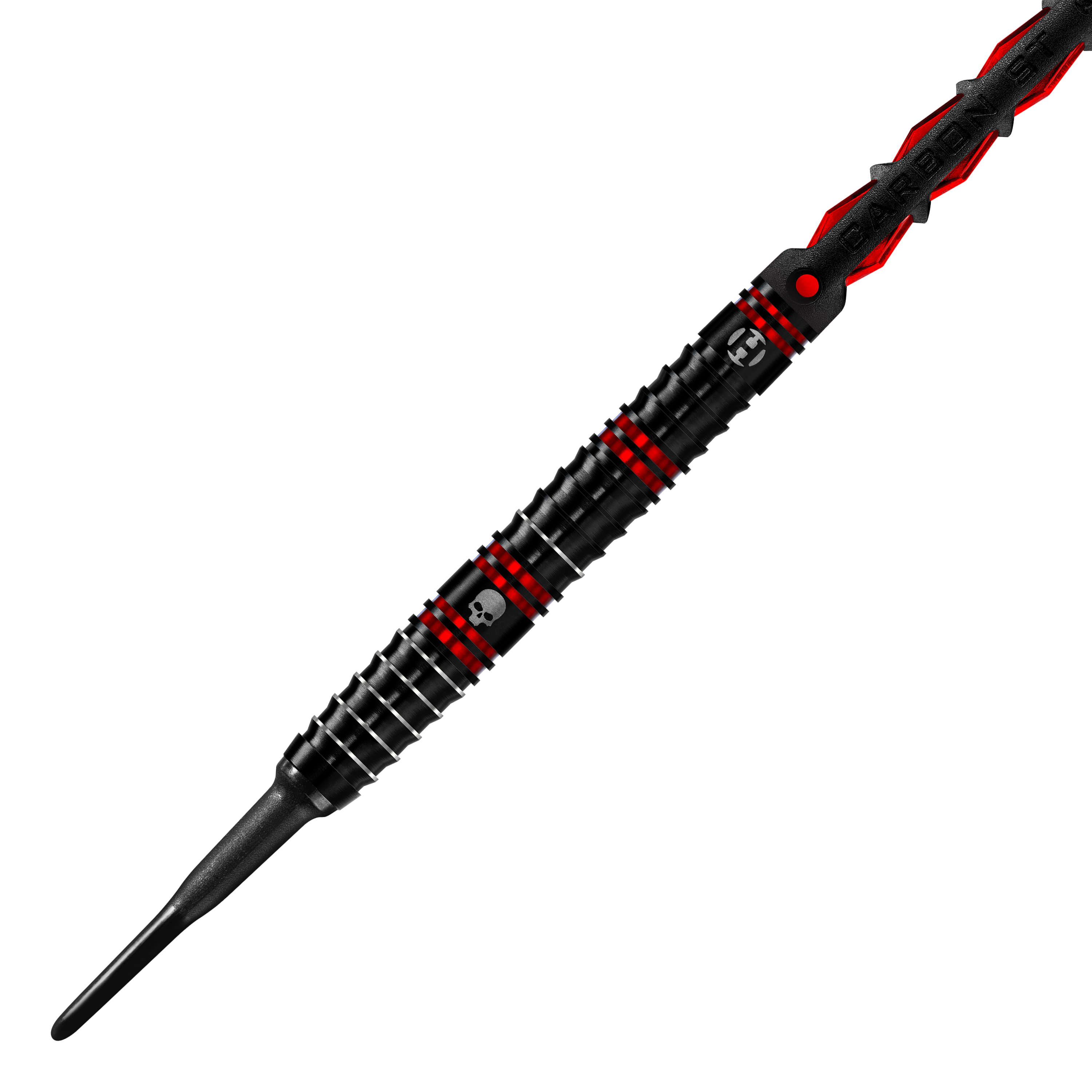 Freccette morbide Heavy Metal di Ryan Searle di Harrow Der Harrows Ryan Searle Heavy Metal Softdart ist in Schwarz mit roten Akzenten gestaltet. Auf dem Dart befindet sich ein kleines Totenkopf-Symbol.