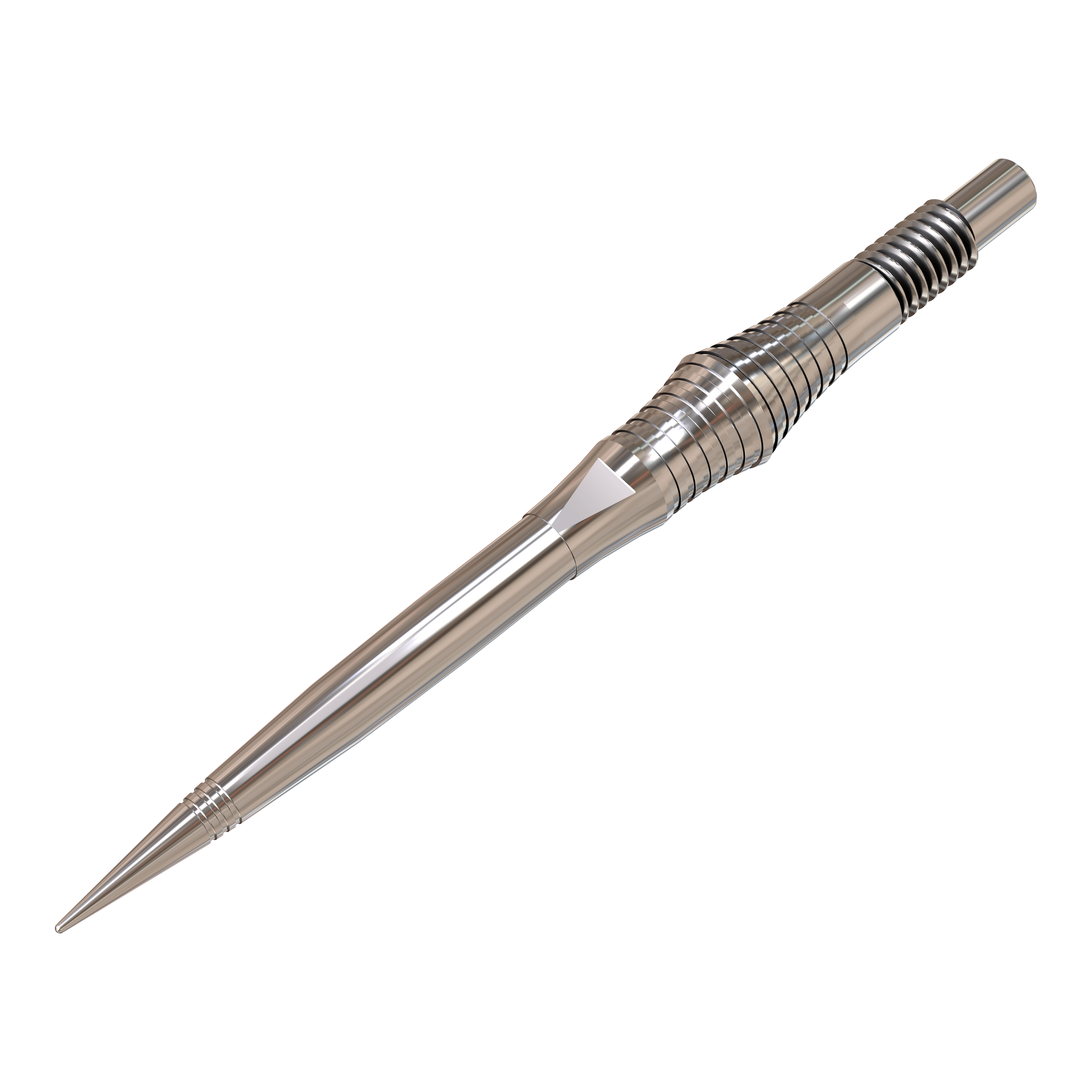 Punte per freccette Harrows Quick Point Spire Elite Series - Argento Auf dem Bild sind einzelne silberne Dartspitzen zu sehen. Sie sind groß abgebildet und deutlich dargestellt.
