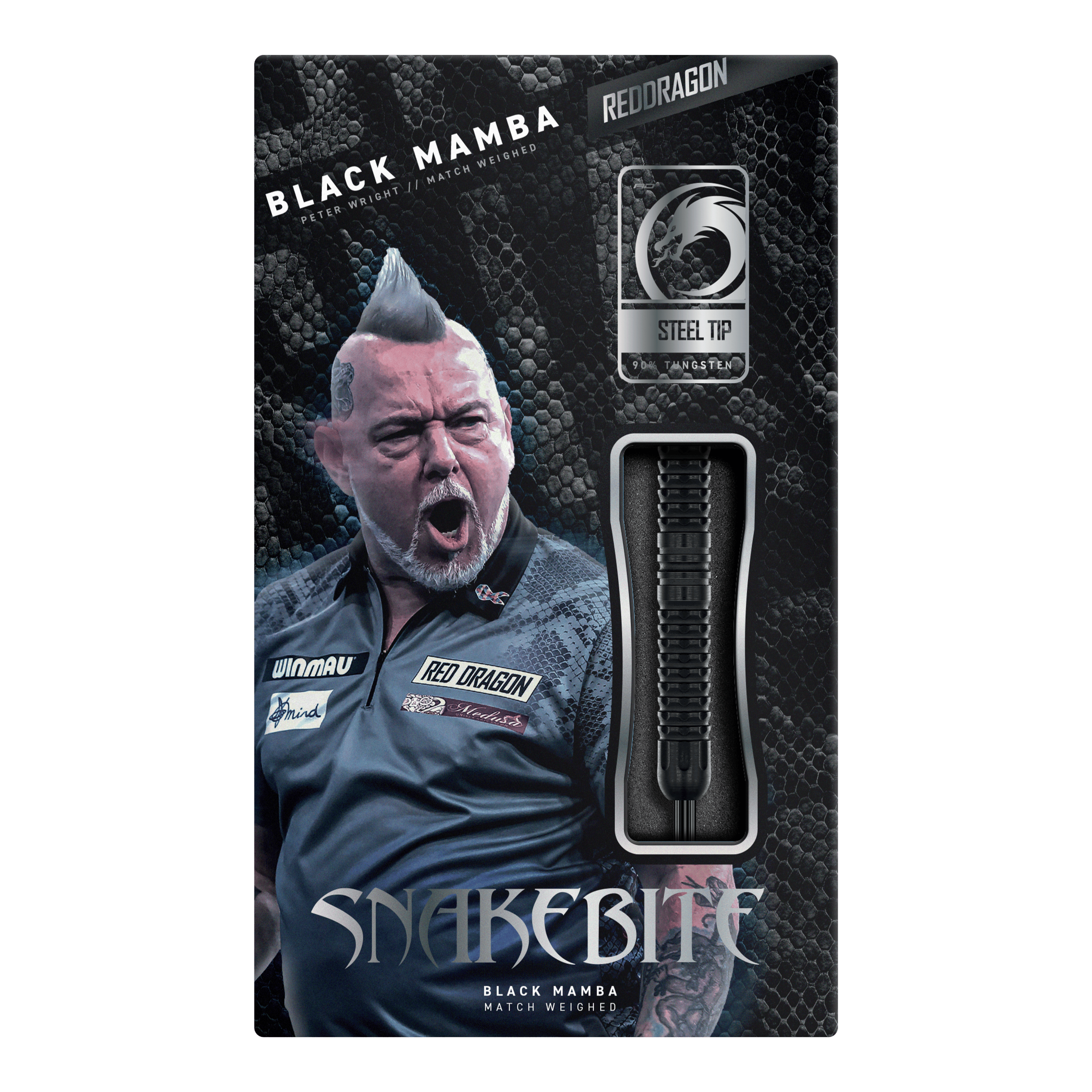 Red Dragon Peter Wright Snakebite Black Mamba Steeldarts Red Dragon Peter Wright Snakebite Black Mamba Steeldarts, Nahaufnahme von mehreren Darts. Hochwertige Verarbeitung und modernes Design.
