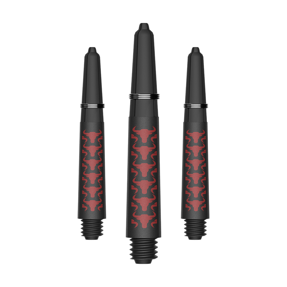 Aste in carbonio Bulls NL Capo - Rosse Das Bild zeigt ein Set aus roten Capo Carbon Shafts mit einer kurzen Länge von 34mm. Es handelt sich um Zubehör für Dartpfeile.