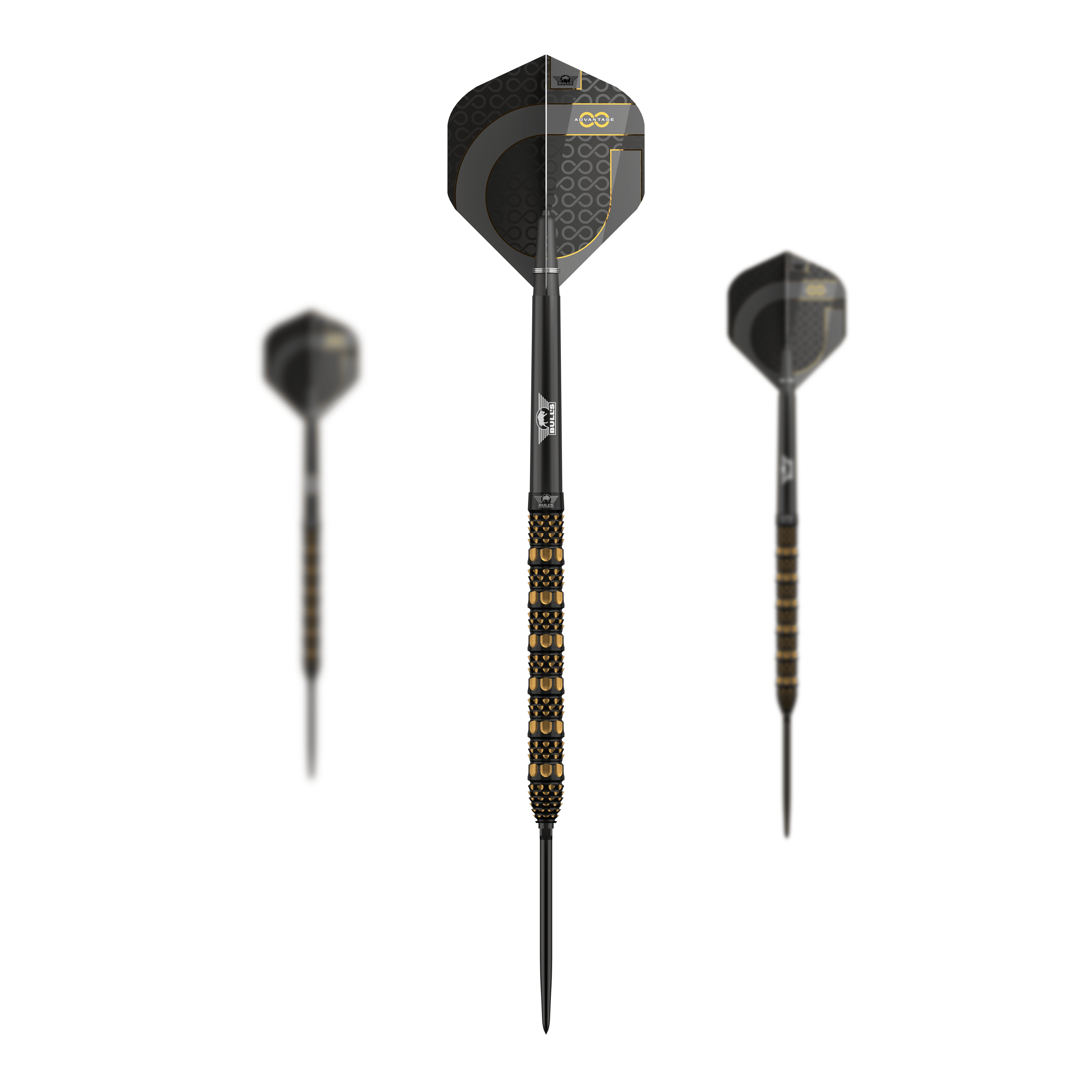 Freccette in acciaio Bulls NL Advantage 95 Rail Convertible Point Abgebildet ist ein Set Bulls NL Advantage 95 Rail Convertible Point Steeldarts. Es werden mehrere Darts präsentiert.