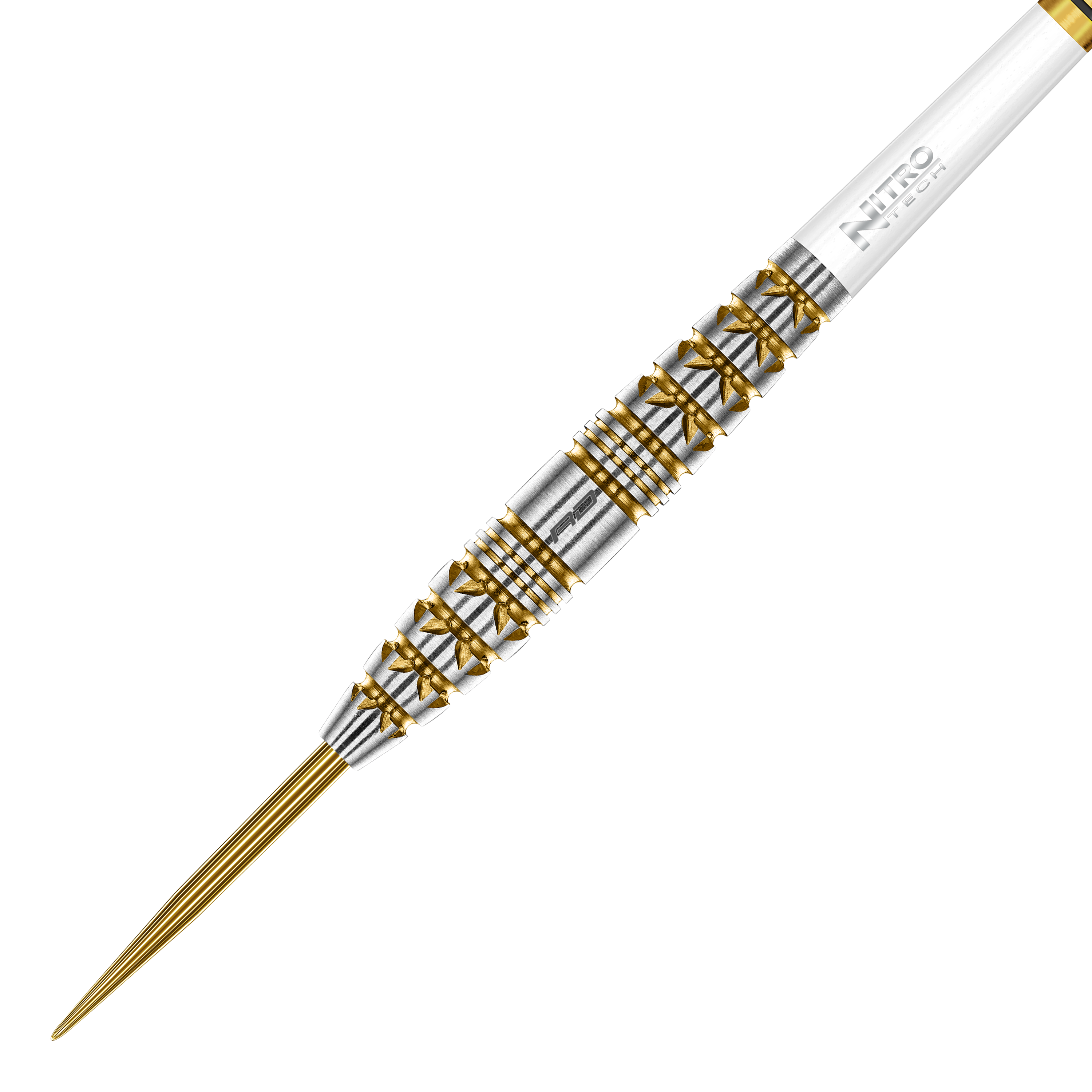 Freccette in acciaio Red Dragon Paradym Gold Torpedo Das Foto zeigt die Red Dragon Paradym Gold Torpedo Steeldarts aus einer anderen Perspektive. Die Darts zeichnen sich durch ein elegantes, goldenes Design aus.
