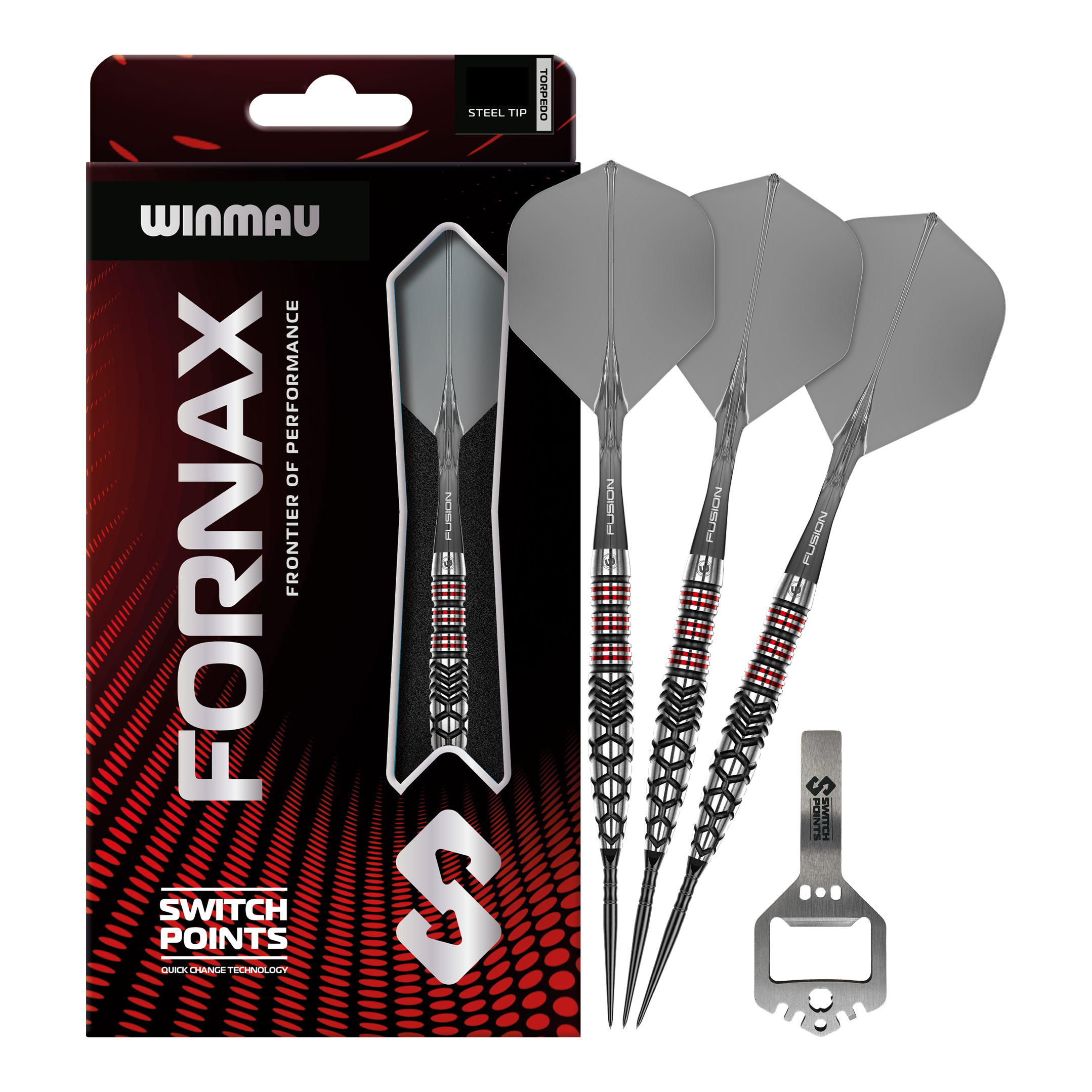 Punti di commutazione del siluro Winmau Fornax Steeldarts Hier sieht man die Winmau Fornax Torpedo Switch Points Steeldarts. Diese Darts sind für ambitionierte Spieler geeignet.