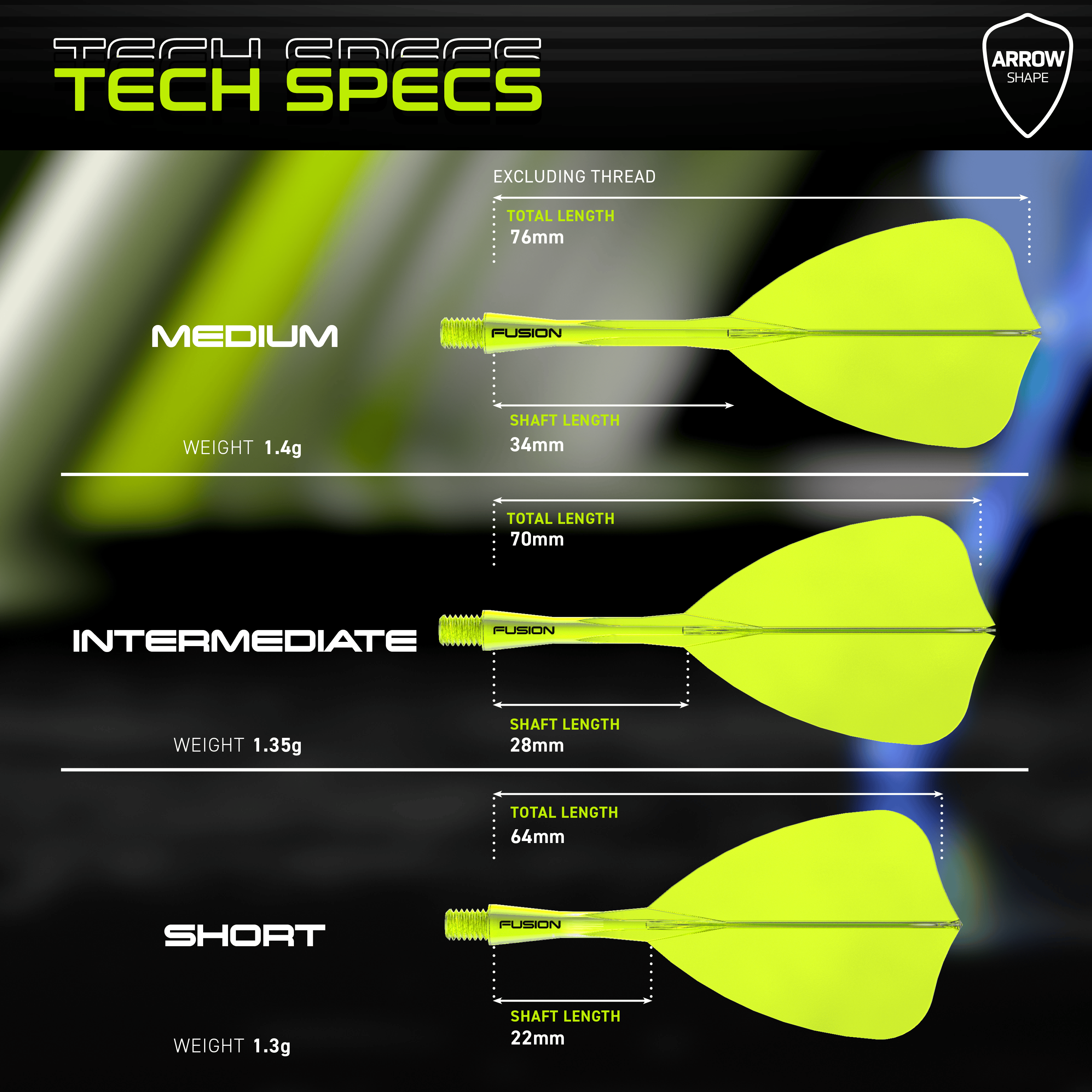 Winmau Fusion Flight Shaft System Freccia Giallo Neon Das Bild zeigt das Winmau Fusion Flight-Shaft-System Arrow Neon Yellow. Es handelt sich um einen leuchtend gelben Flightschaft für Darts.