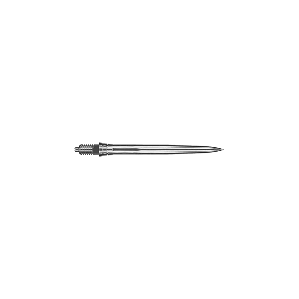 Punte per freccette Caliburn EZ-EVO - Lisce - Argento Auf dem Bild ist eine glatte silberne Dartspitze zu sehen. Sie ist wahrscheinlich 28 mm lang.