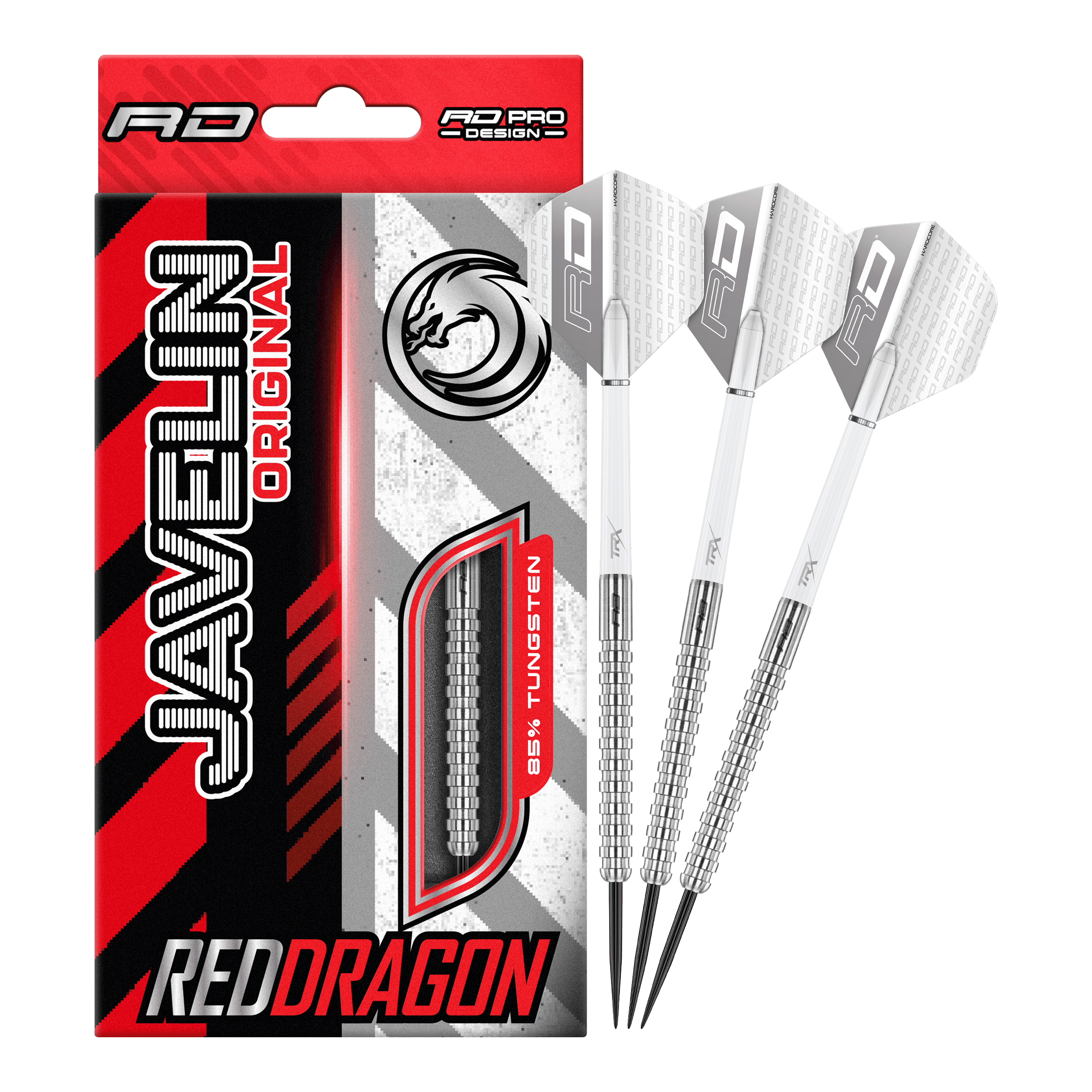 Freccette in acciaio Red Dragon Javelin Das Bild zeigt die Red Dragon Javelin Steeldarts in voller Ansicht. Sie sind speziell für das professionelle Darten entwickelt.