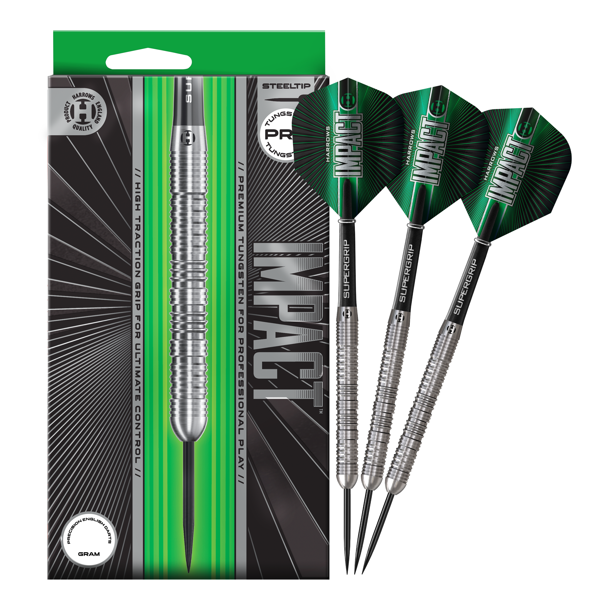 Freccette in acciaio Harrows Impact Das Foto zeigt die vollständigen Harrows Impact Steeldarts. Die Darts sind fertig zusammengestellt für den Gebrauch.