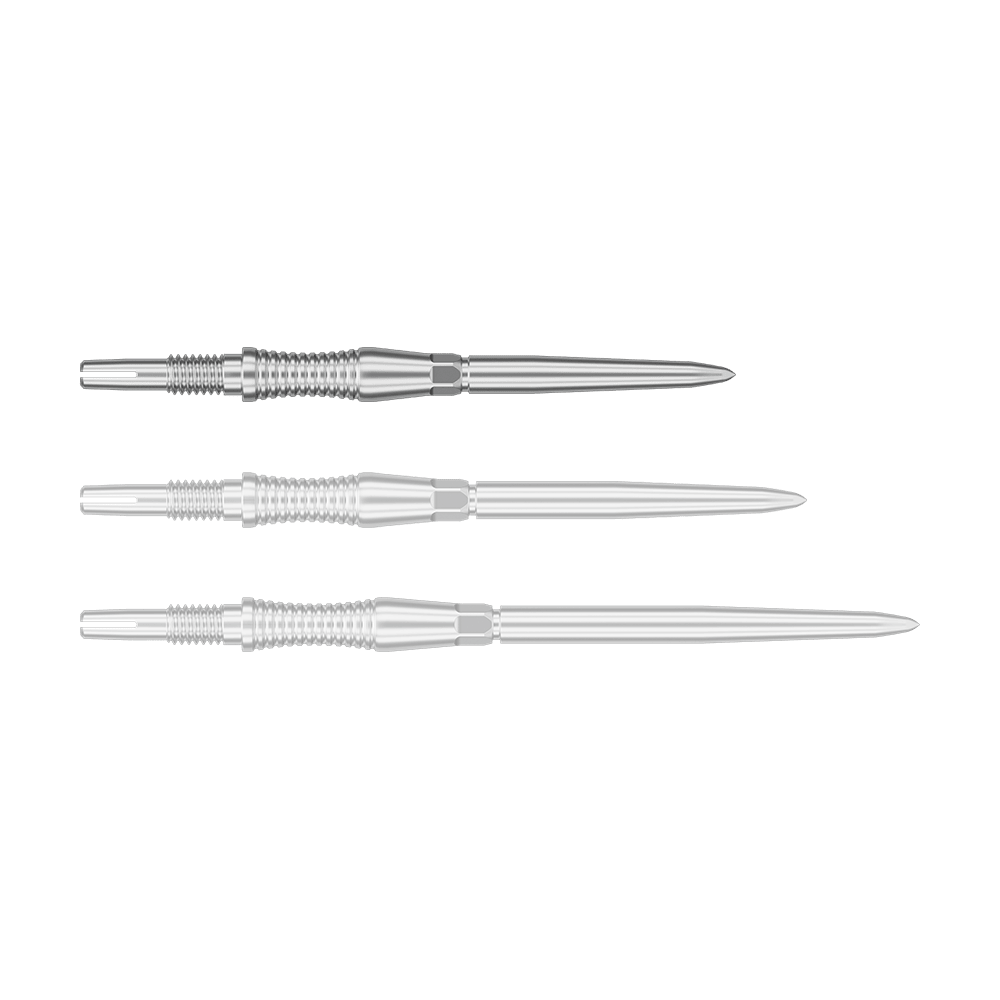 Punte per freccette Target Swiss Point Signature RST - Argento Auf dem Bild ist ein Objekt mit dem Dateinamen 340300_Target_Swiss_Point_Dartspitzen_Signature_RST_Silber_30mm_1 zu sehen. Wahrscheinlich handelt es sich um Dartspitzen in Silber mit einer Länge von 30 mm.