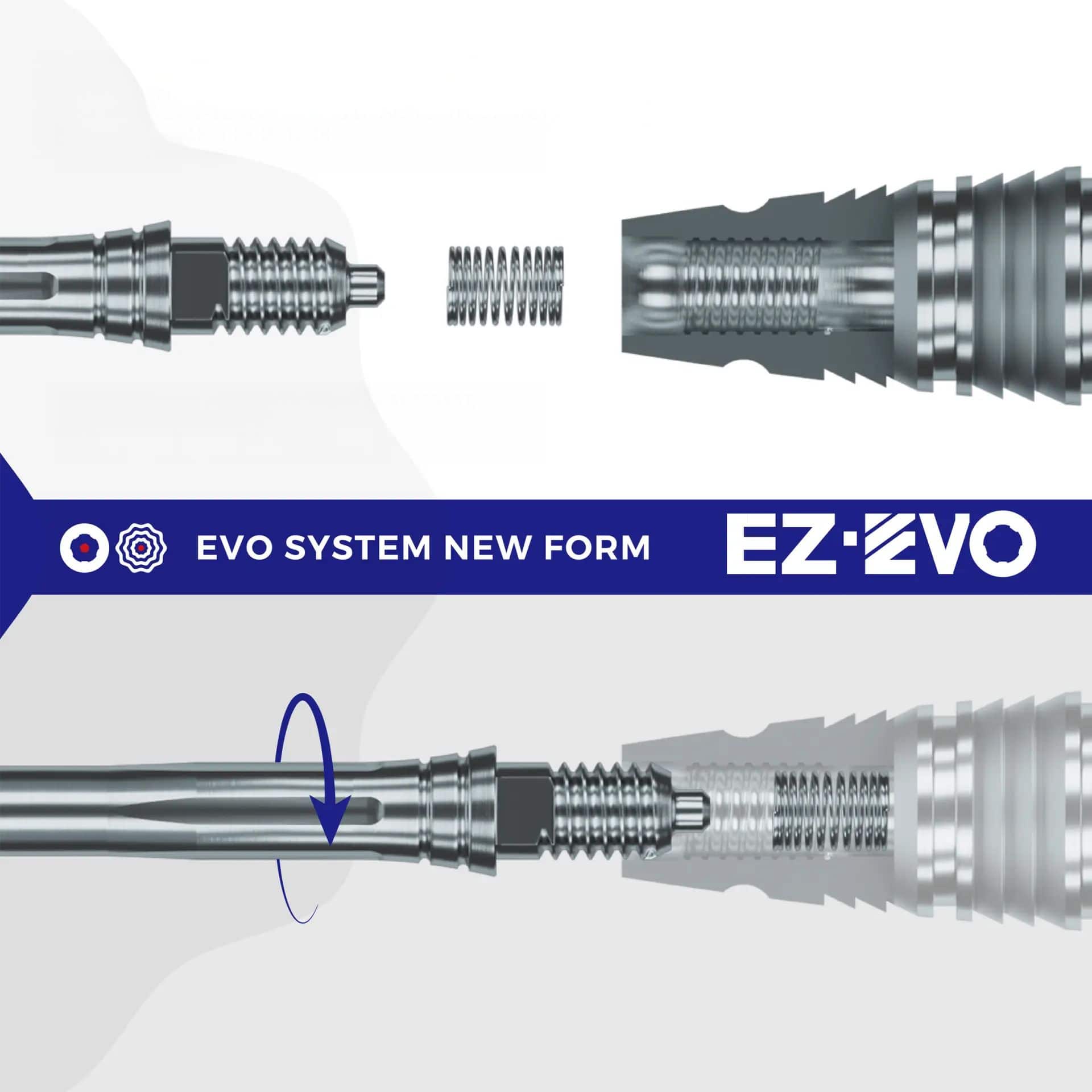 Punte per freccette Caliburn EZ-EVO - Lisce - Argento Abbildung des Caliburn EZ-EVO Systems. Das Bild zeigt Komponenten oder Zubehör des Systems.
