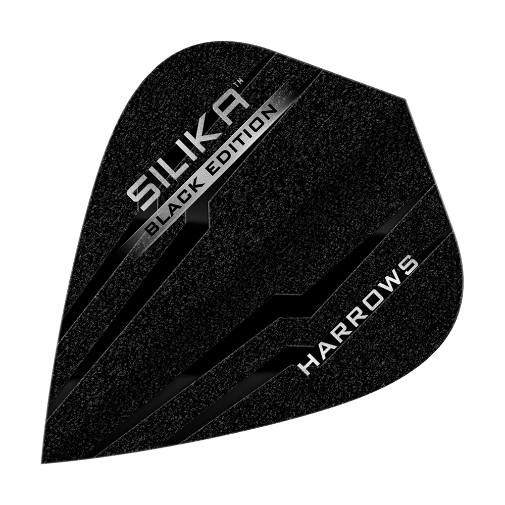 Voli per aquiloni Harrows Silika Black Edition Das Bild zeigt ein Harrows Silika Black-Edition Kite Flight in schwarzem Design. Auf der Oberfläche stehen die Wörter "Silika Black Edition" und "Harrows" in silberner Schrift.