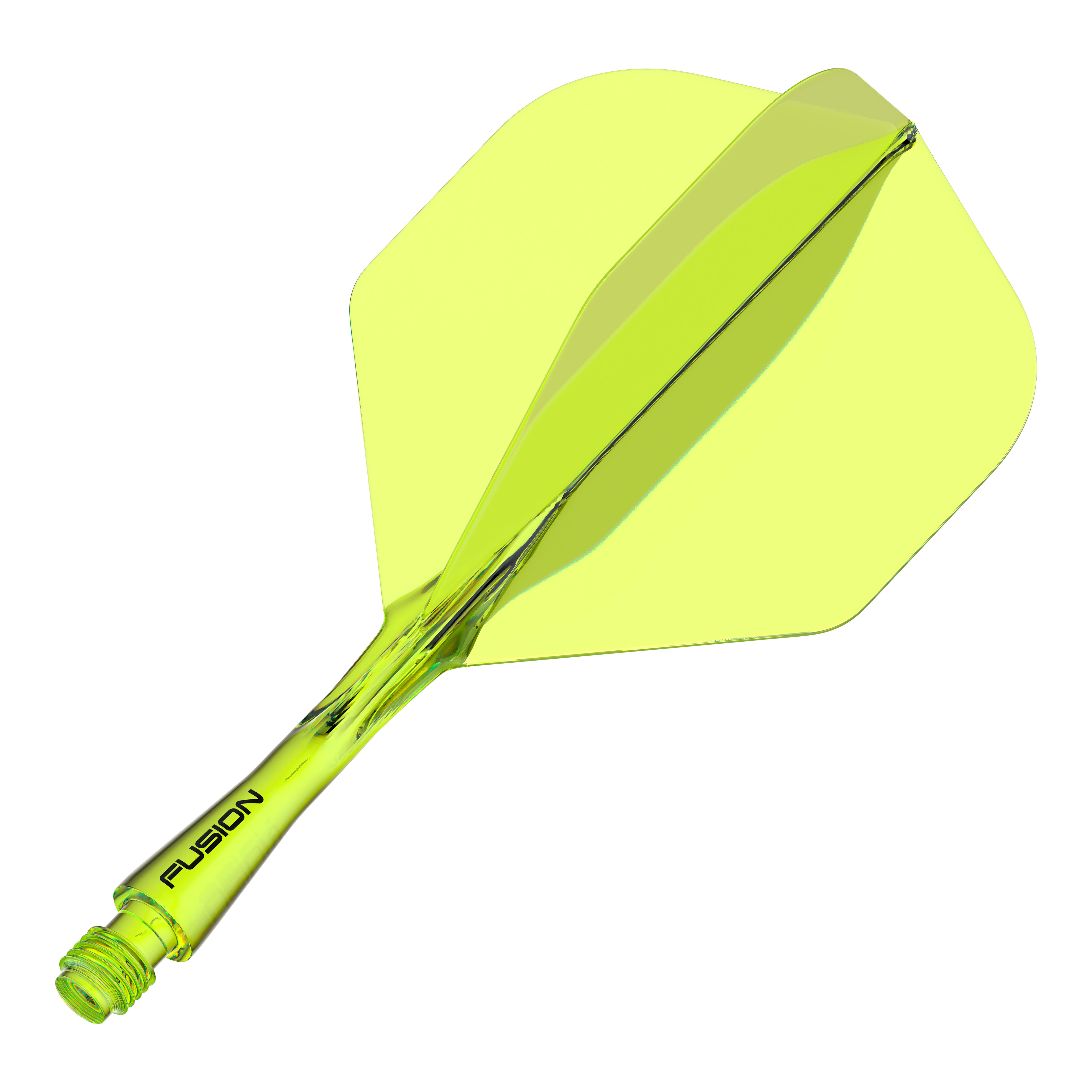 Sistema di alberi di volo Winmau Fusion standard giallo Dies ist ein gelber Dartshaft mit integriertem Flight-System. Auf dem Schaft steht das Wort "FUSION" geschrieben.