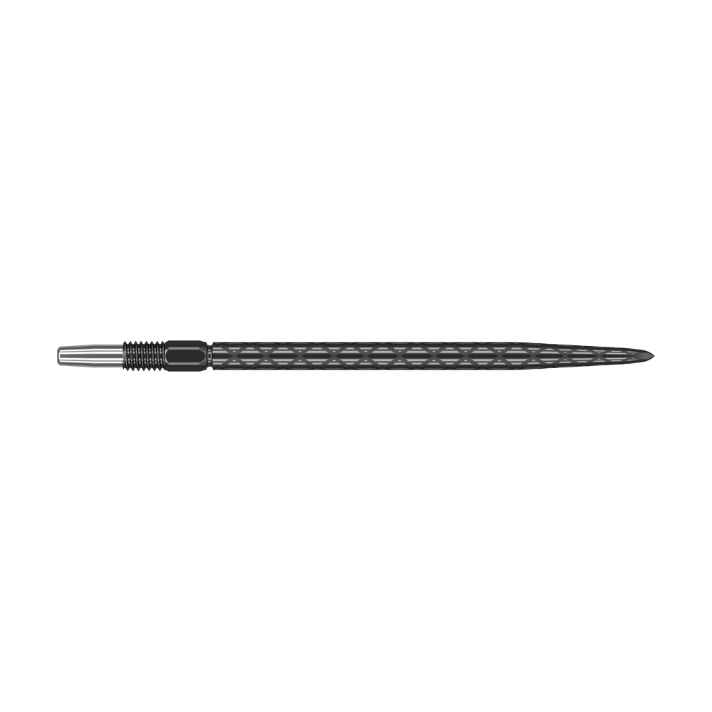 Punte per freccette Target Swiss Diamond Pro Black Points Dies ist eine schwarze Dartspitze mit diamantförmiger Struktur. Sie ist schlank und misst etwa 40 mm in der Länge.