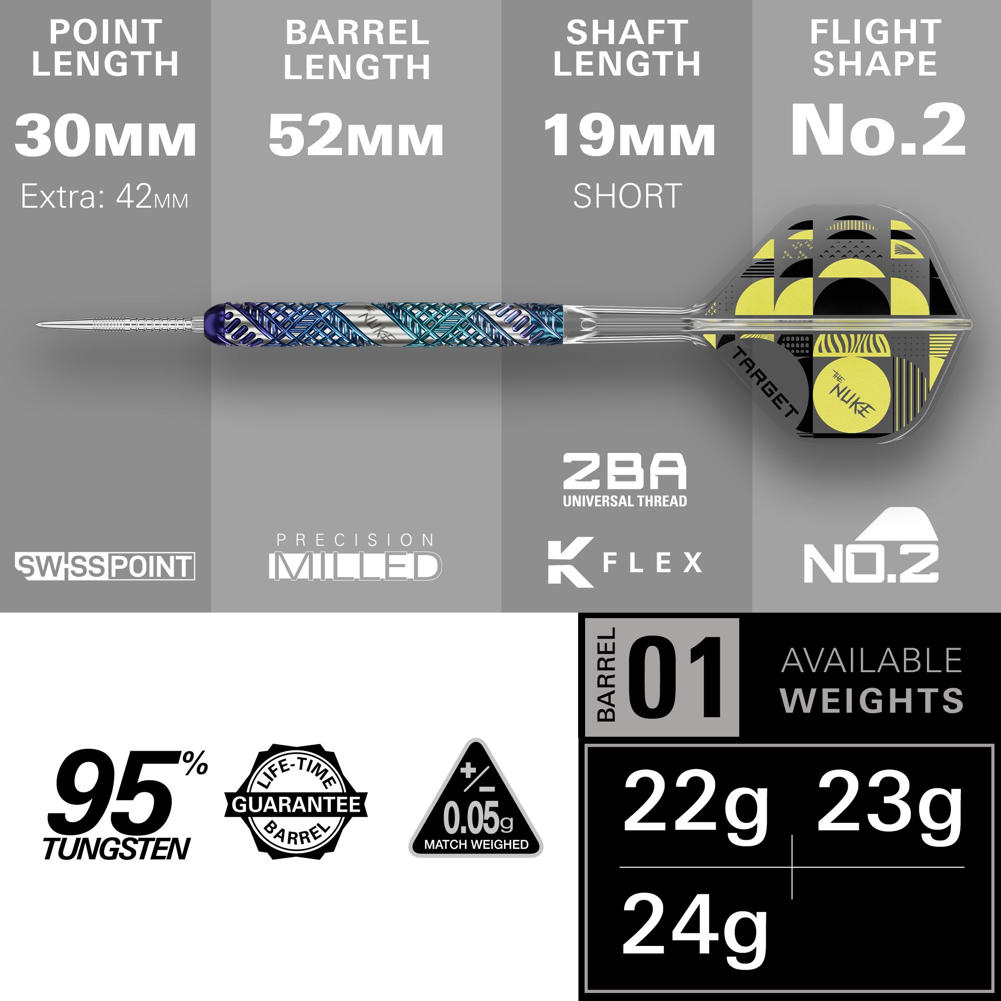 Zu sehen sind die Target Luke Littler Edge Swiss Point Steeldarts. Diese Darts sind für Präzision und Leistung beim Spiel konzipiert.