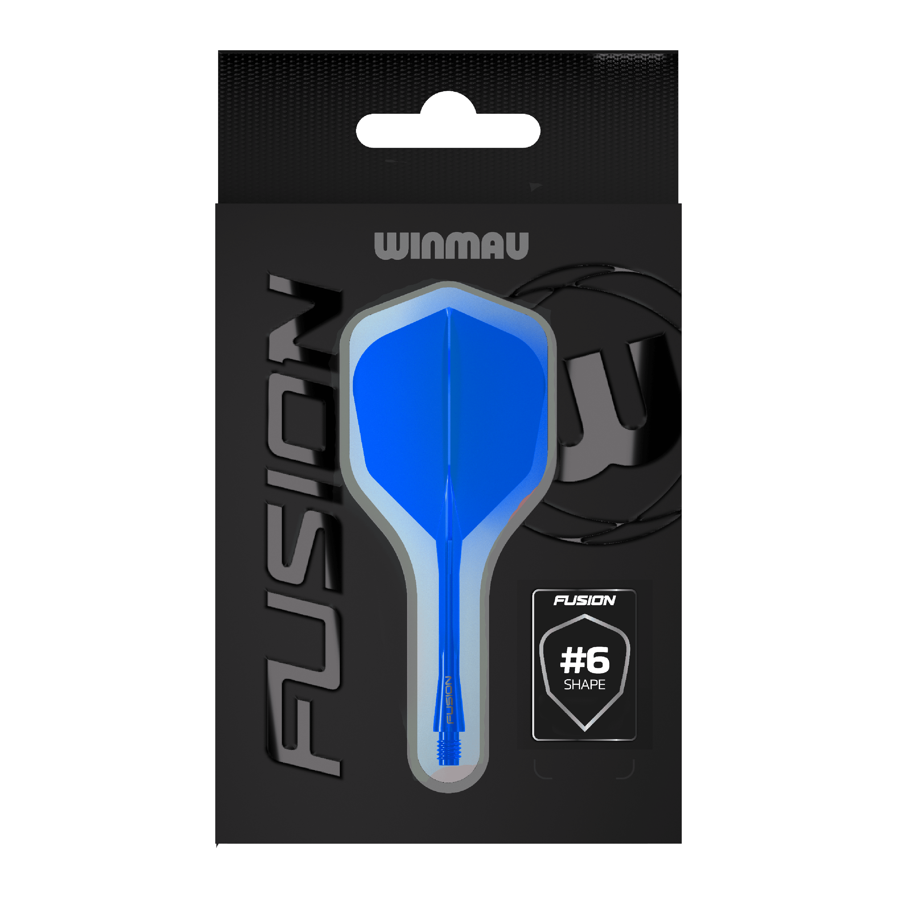 Sistema di alberi di volo a fusione Winmau n. 6 blu Auf dem Bild befindet sich das Winmau Fusion Flight-Shaft-System No6 in Blau. Dieses Accessoire wird für das Dartspiel verwendet.