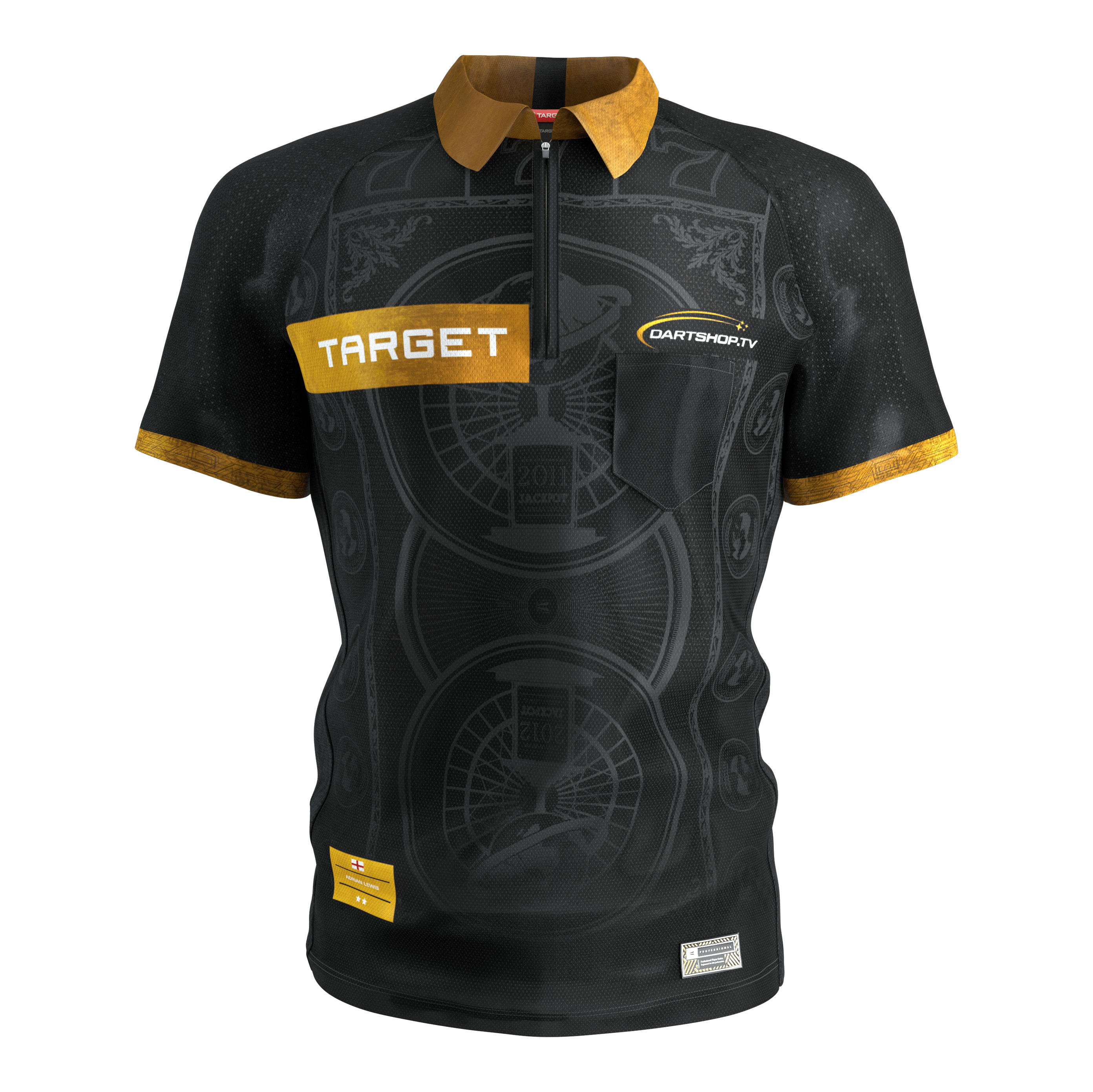 Maglietta da freccette Target Adrian Lewis 2026 Zu sehen ist das Target Adrian Lewis Dartshirt 2026. Das Shirt zeichnet sich durch sein professionelles Aussehen aus.