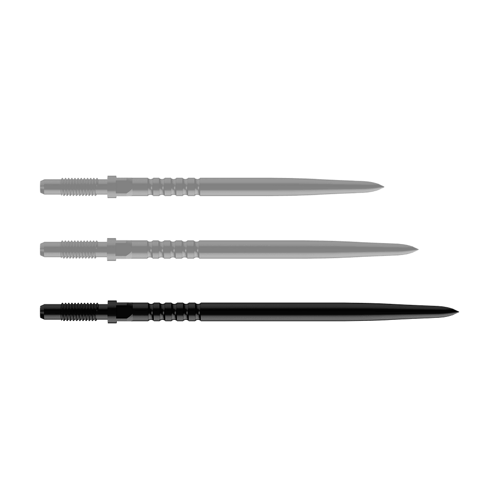Punte per freccette Bulls NL Convertible Point - Impugnatura ad anelli - Nere Das Bild zeigt ein Dart-Zubehörteil. Es handelt sich um ein BullsNL Convertible Point mit Ringed Grip in Schwarz und 40mm Länge.