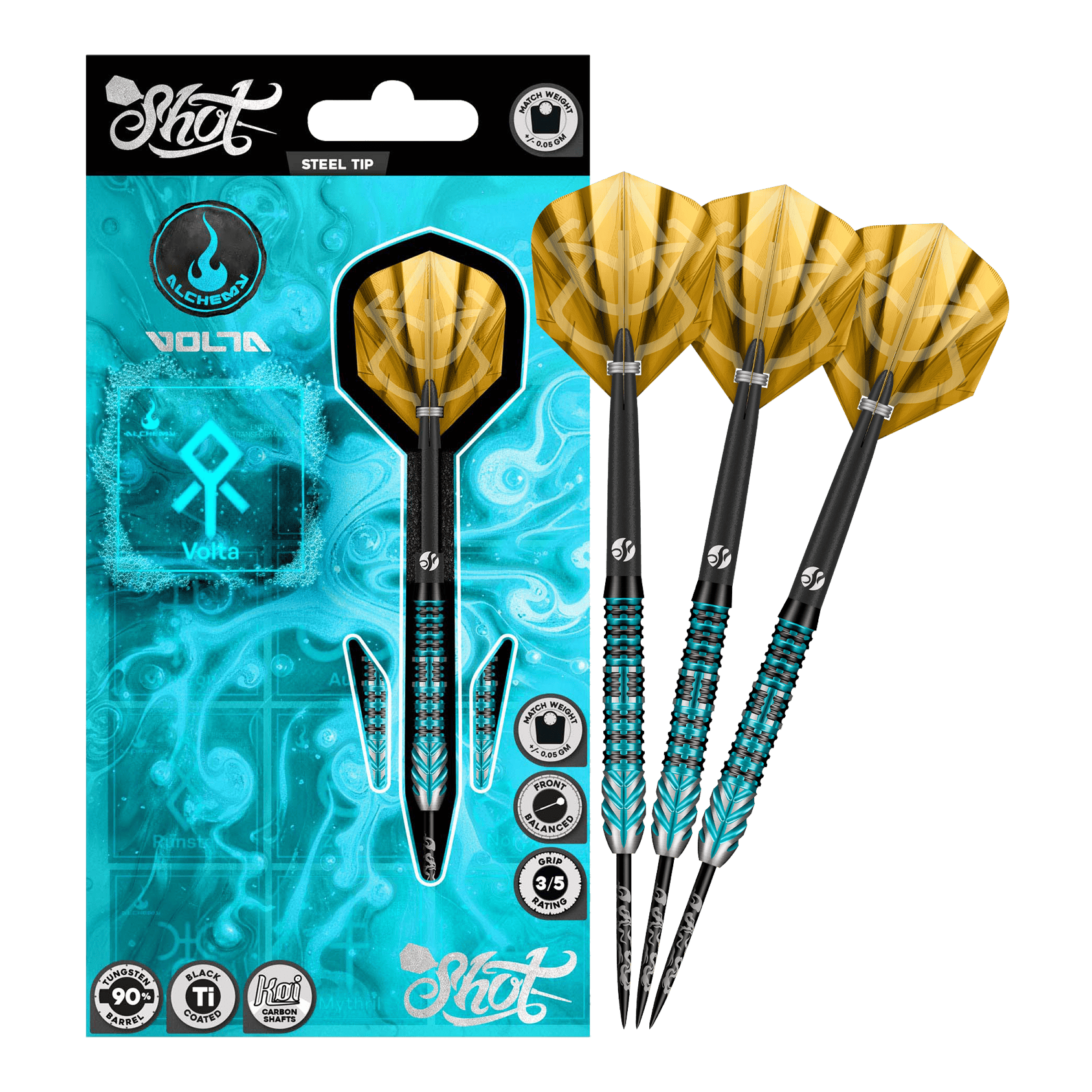 Freccette in acciaio Shot Alchemy Volta Das Bild stellt die Shot Alchemy Volta Steeldarts dar. Die Steeldarts sind hochwertig verarbeitet.